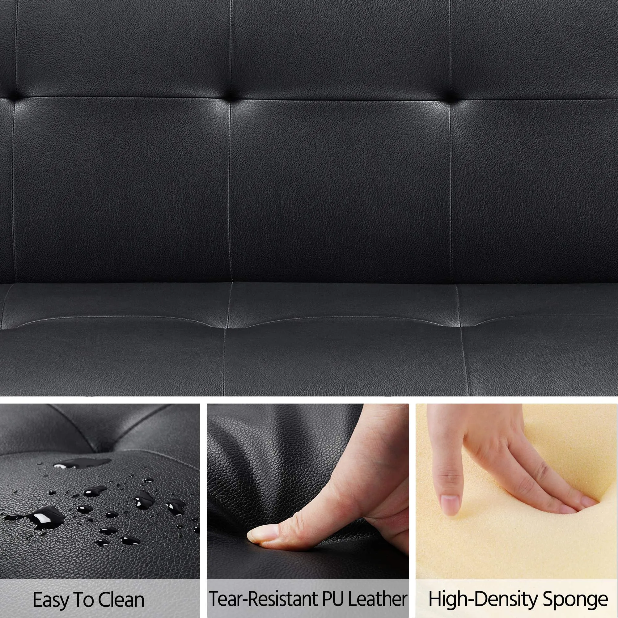 Yaheetech Divano Letto 3 Posti Trasformabile in Ecopelle Nero - immagine 6