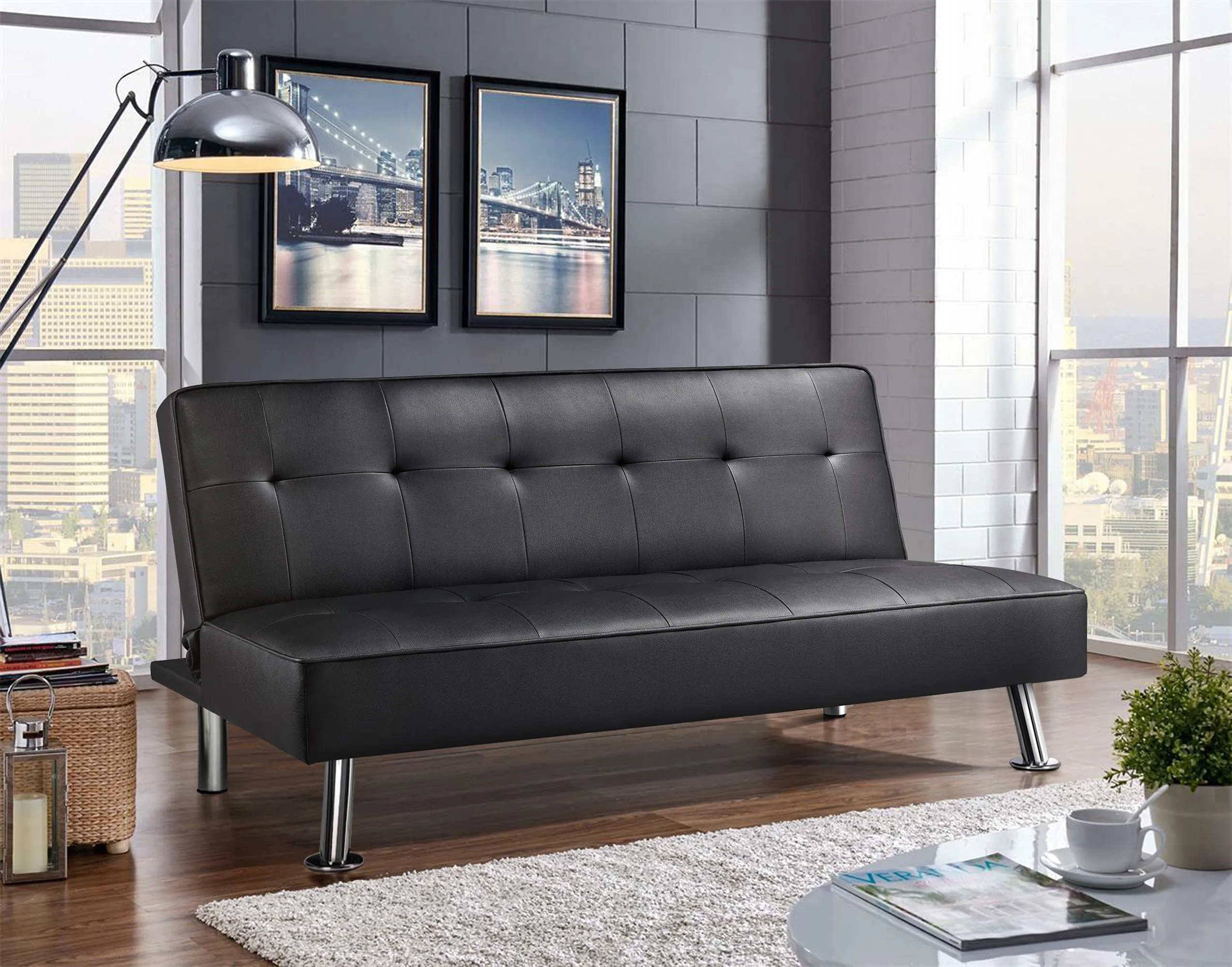 Yaheetech Divano Letto 3 Posti Trasformabile in Ecopelle Nero - immagine 7