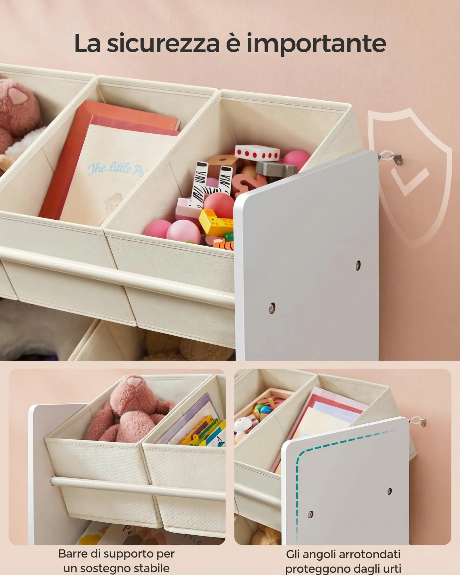SONGMICS Scaffale per Giocattoli e Libreria per Bambini con 7 Contenitori, 29,5 x 62,5 x 60 cm, Bianco Nuvola GKR034W10 - immagine 5