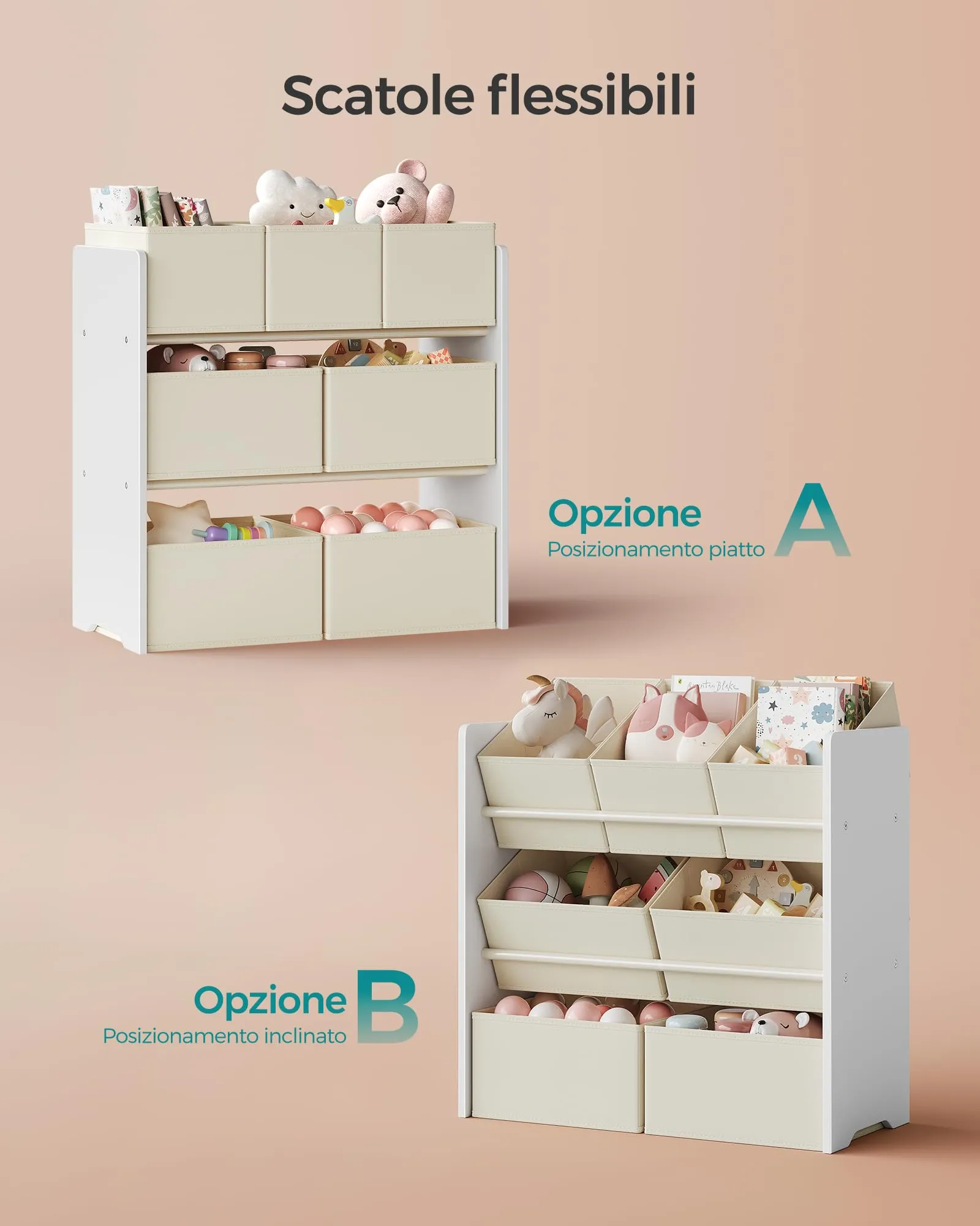 SONGMICS Scaffale per Giocattoli e Libreria per Bambini con 7 Contenitori, 29,5 x 62,5 x 60 cm, Bianco Nuvola GKR034W10 - immagine 6