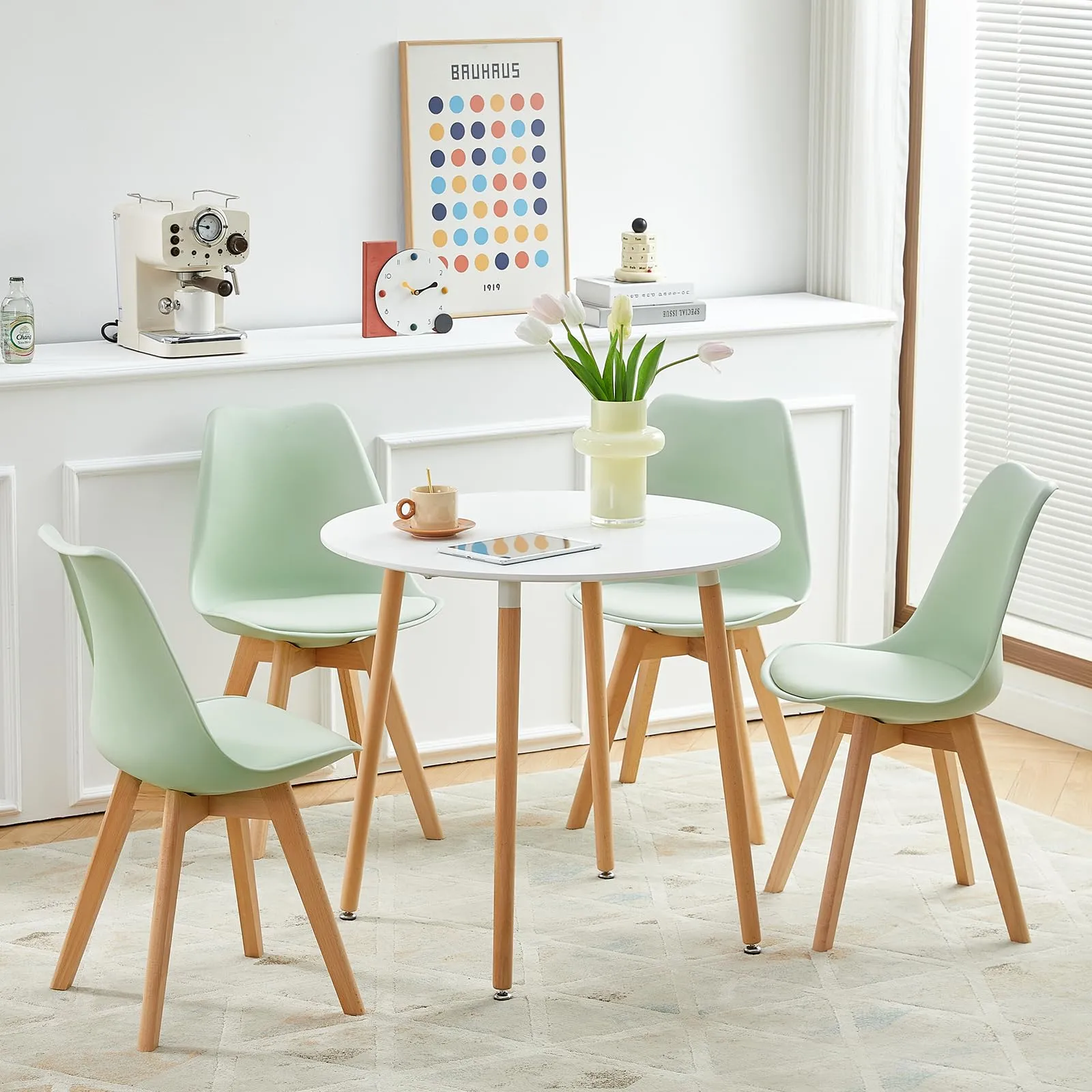 EGGREE Set di 4 Sedie da Pranzo e Cucina in Pelle PU e Legno di Faggio, Gelato Verde - immagine 3