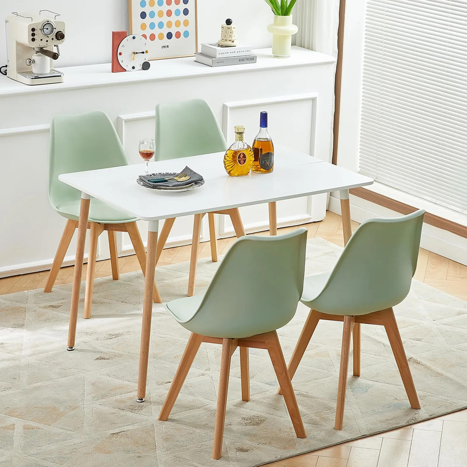 EGGREE Set di 4 Sedie da Pranzo e Cucina in Pelle PU e Legno di Faggio, Gelato Verde - immagine 4