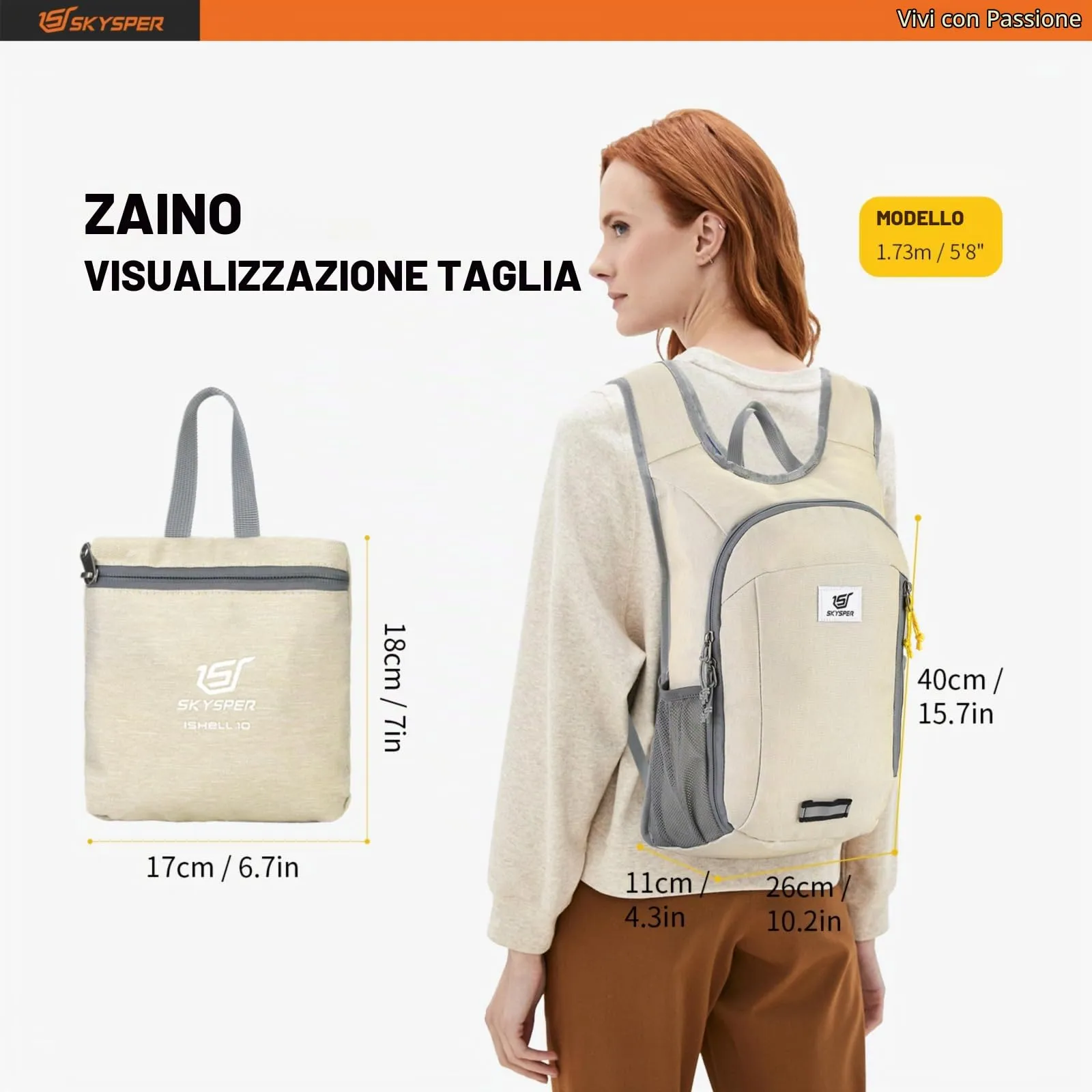 SKYSPER Zaino Leggero Pieghevole 10L - immagine 5