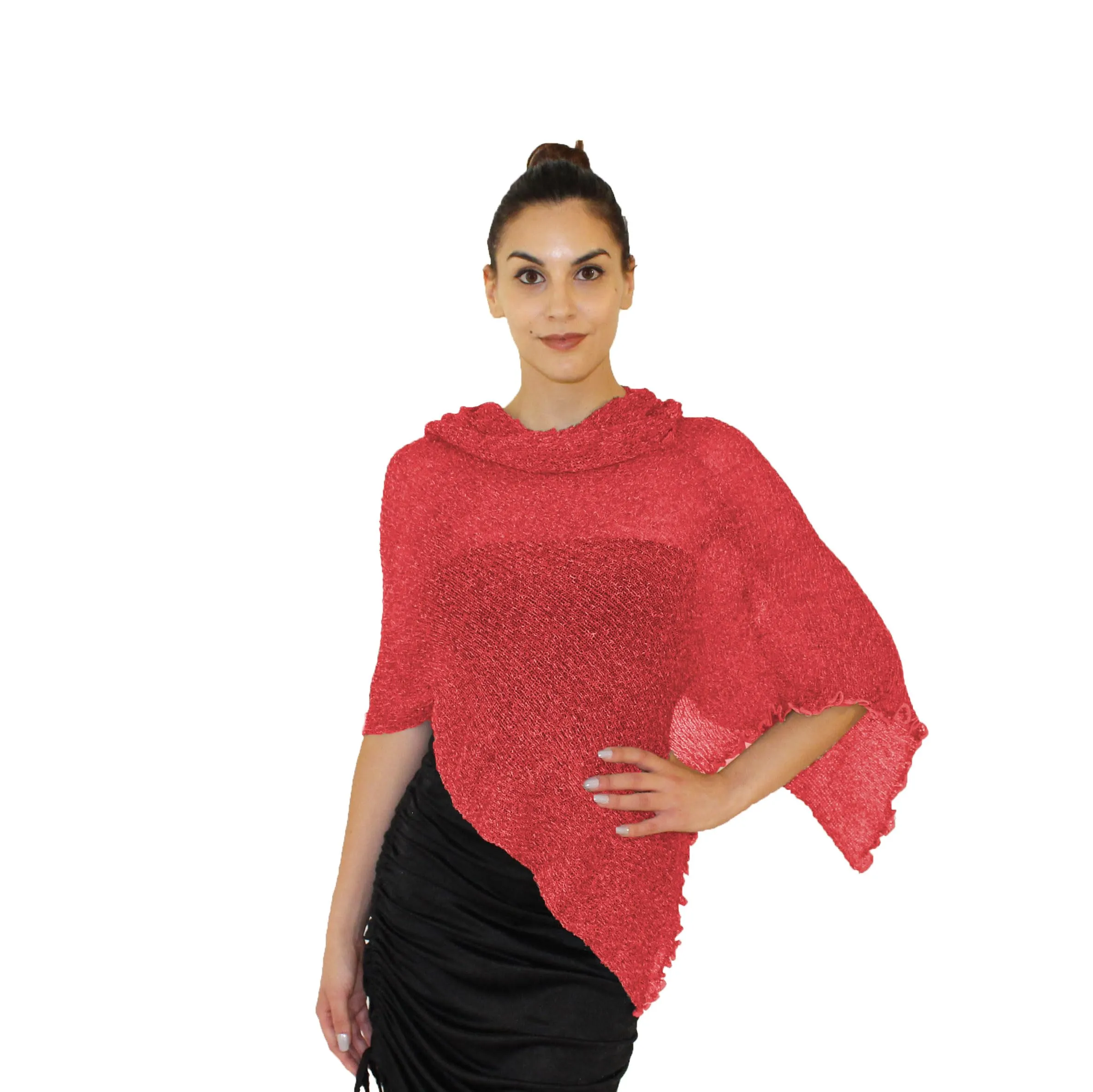 creazioni unique Poncho Coprispalle da Donna in Rete di Viscosa Termica, Rosso - immagine 1
