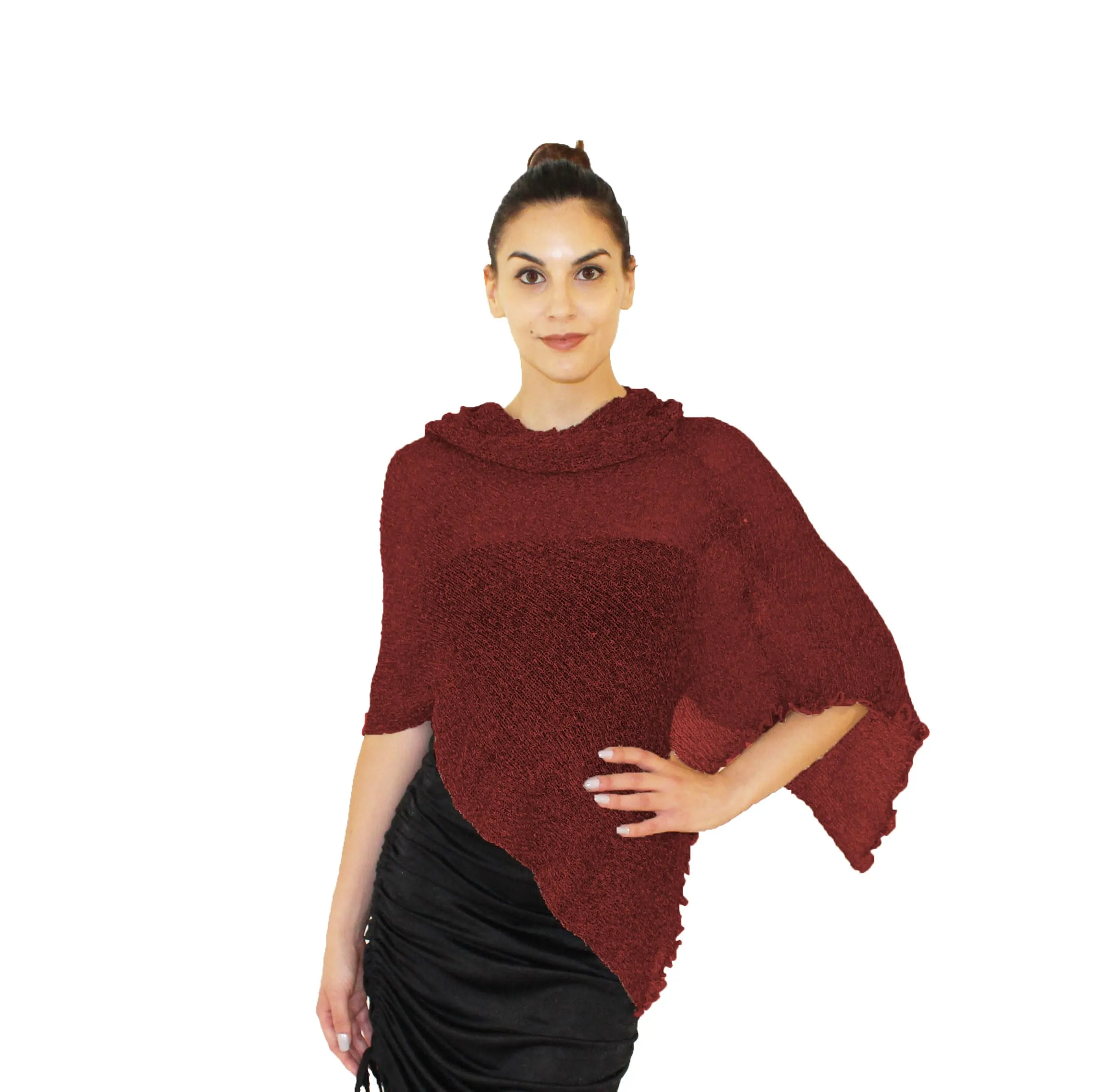 creazioni unique Poncho Coprispalle Donna in Rete di Viscosa Termica (Bordeaux Scuro) - immagine 1