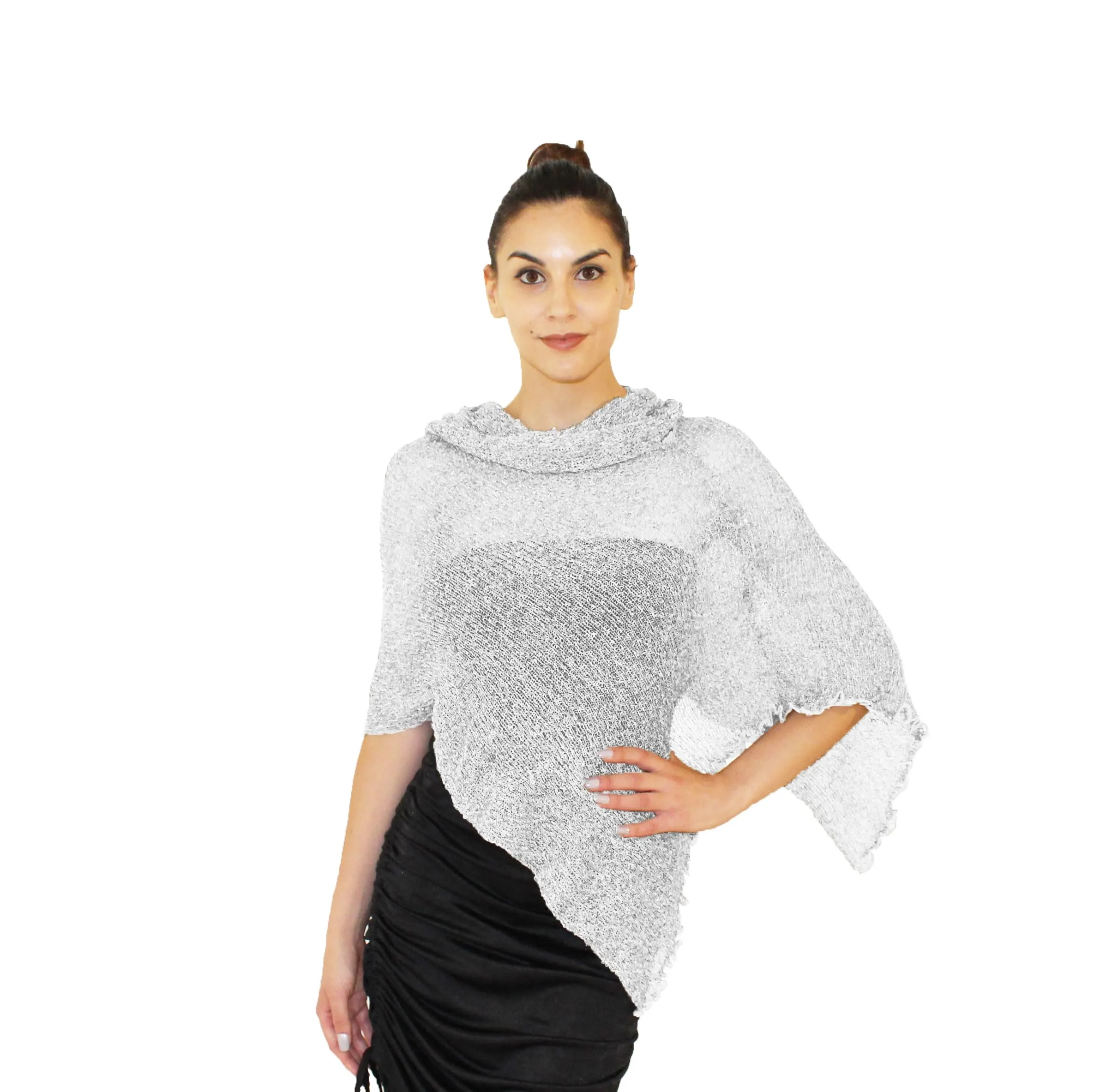 creazioni unique Poncho Coprispalle Donna in Rete di Viscosa Bianco Argento - immagine 1