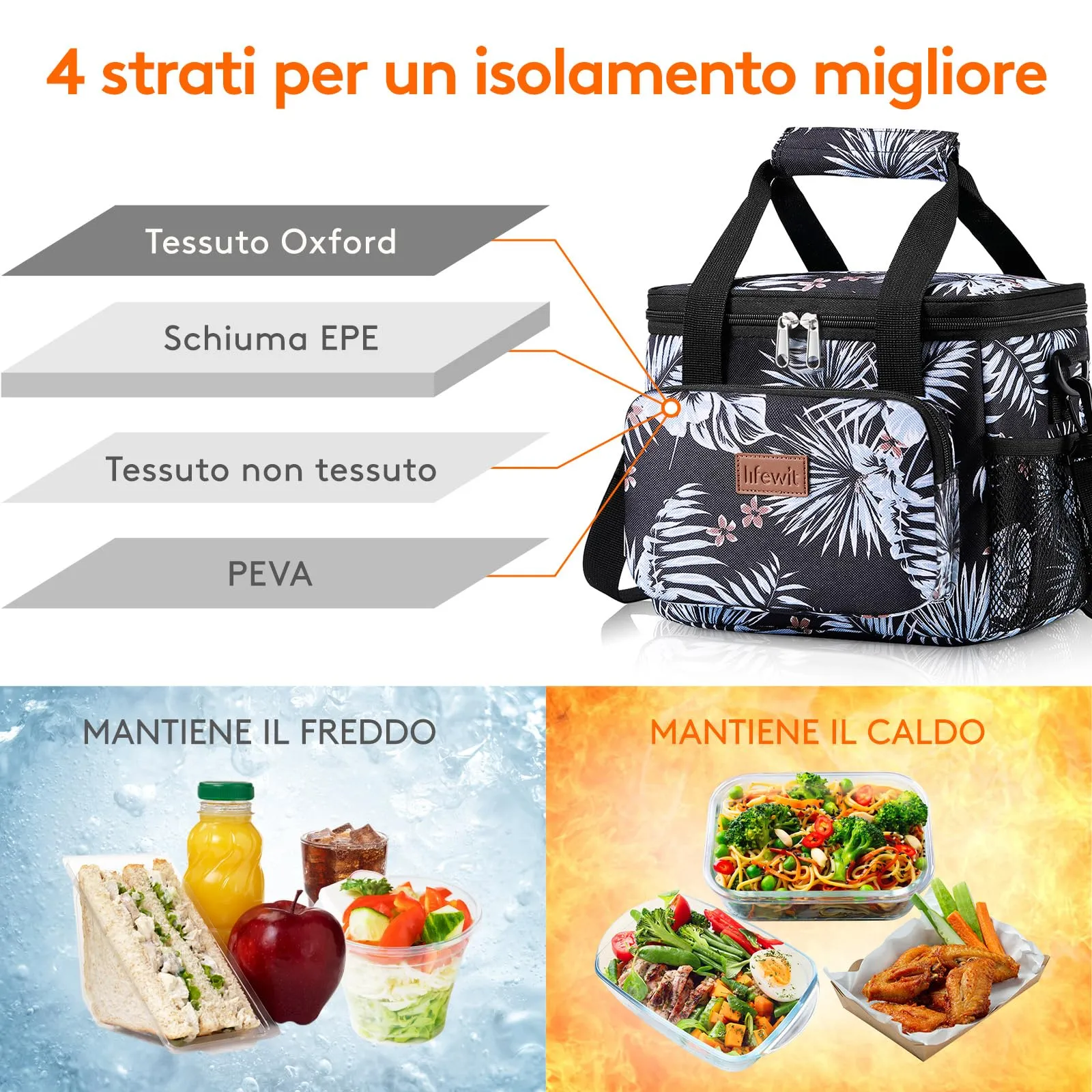 Lifewit Borsa Termica Porta Pranzo 9L, Fiore - immagine 2