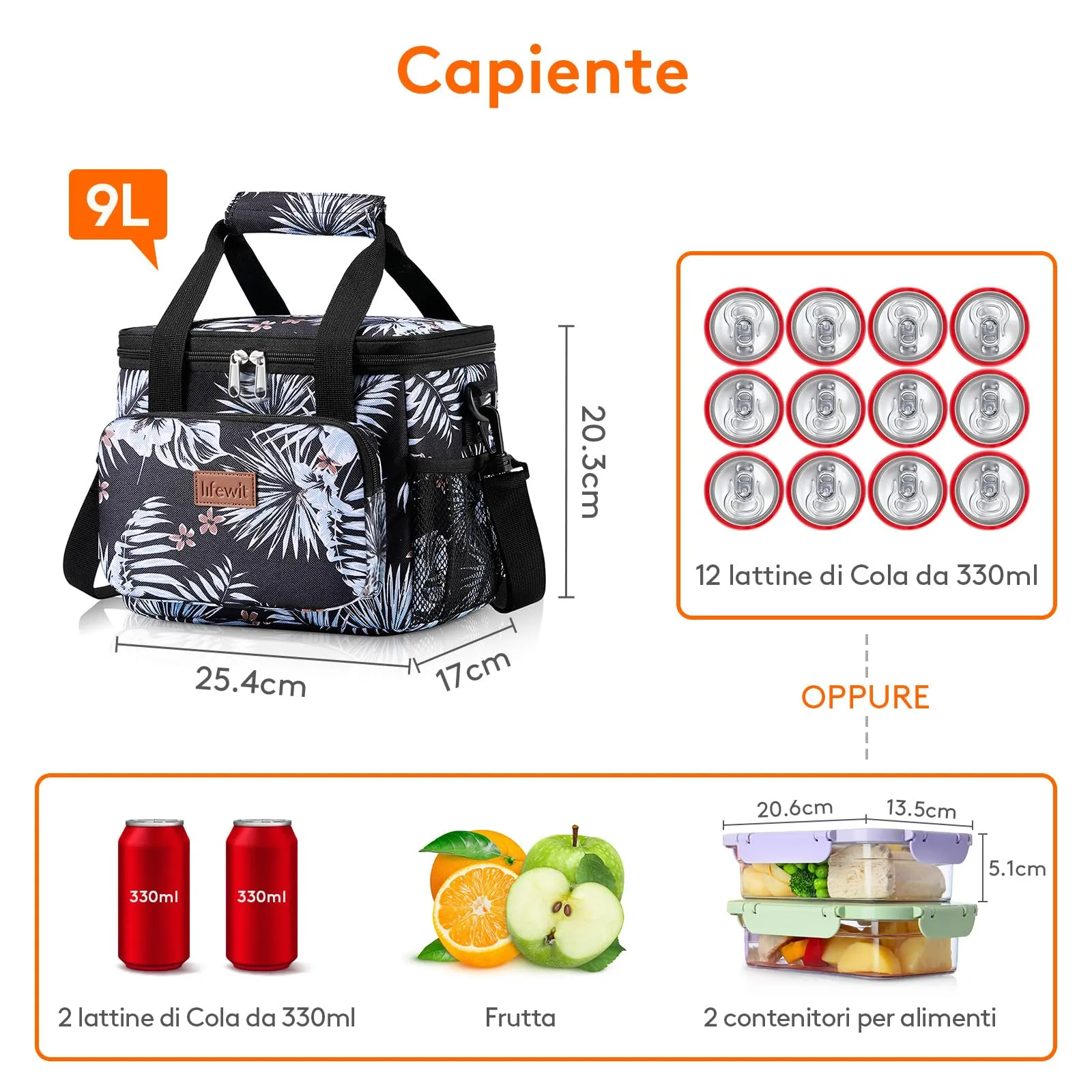 Lifewit Borsa Termica Porta Pranzo 9L, Fiore - immagine 4