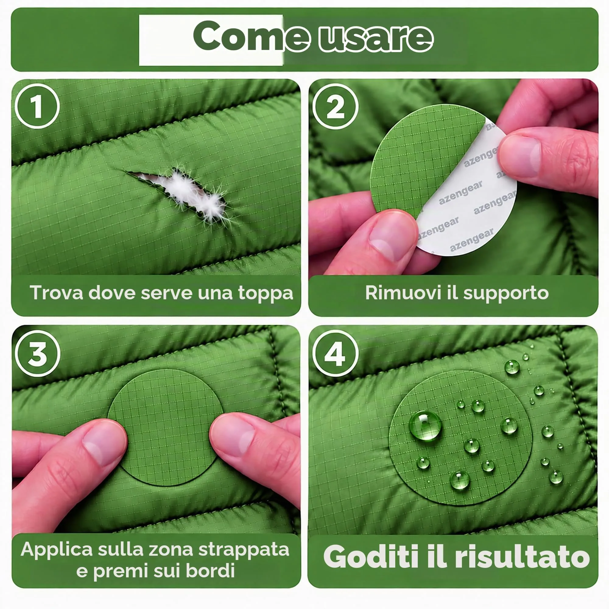 aZengear Toppe di Riparazione Impermeabili per Piumino e Tenda, 11 Pezzi, Verde Freddo - immagine 2