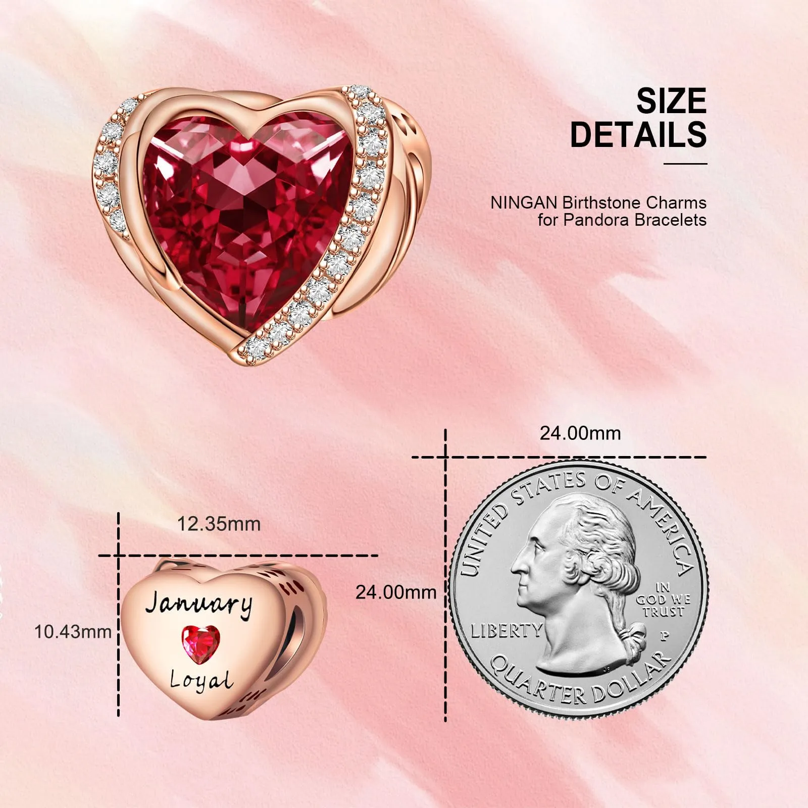 NINGAN Ciondolo Cuore con Ali d'Angelo e Pietra Portafortuna in Argento Sterling 925 - immagine 3