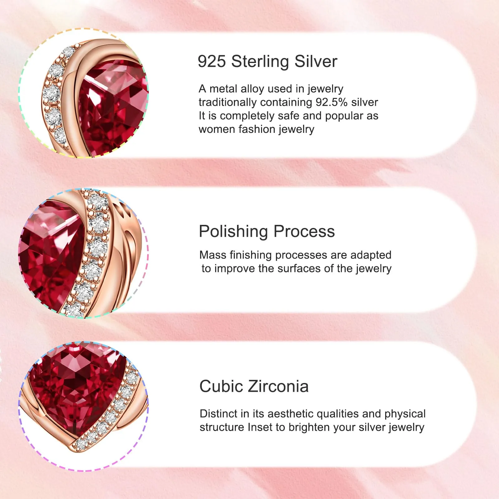 NINGAN Ciondolo Cuore con Ali d'Angelo e Pietra Portafortuna in Argento Sterling 925 - immagine 6