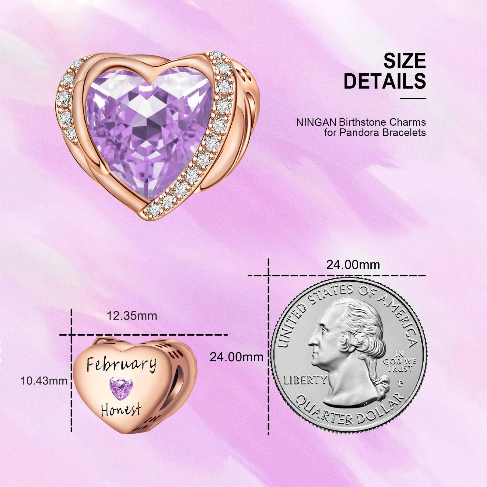 NINGAN Ciondoli Ali d'Angelo in Argento Sterling 925 con Perla a Forma di Cuore e Pietra Portafortuna - immagine 3