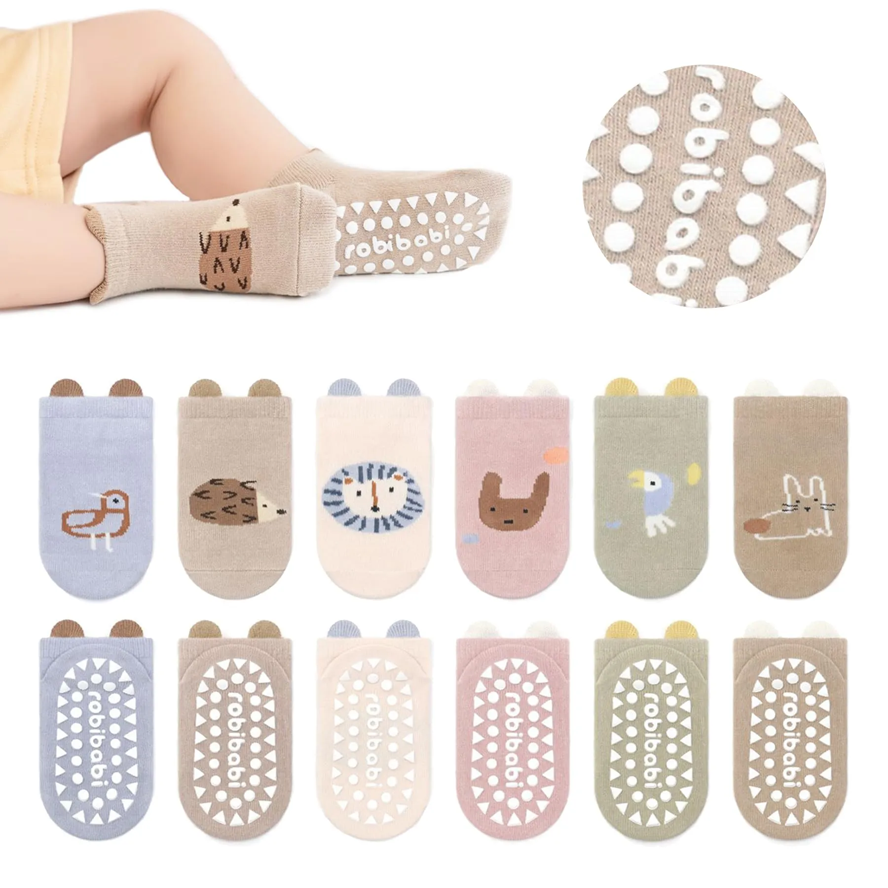 YANWANG Calzini alla caviglia antiscivolo per bambini, 6 paia, 3-5 anni, A5-hedgehogs - immagine 1