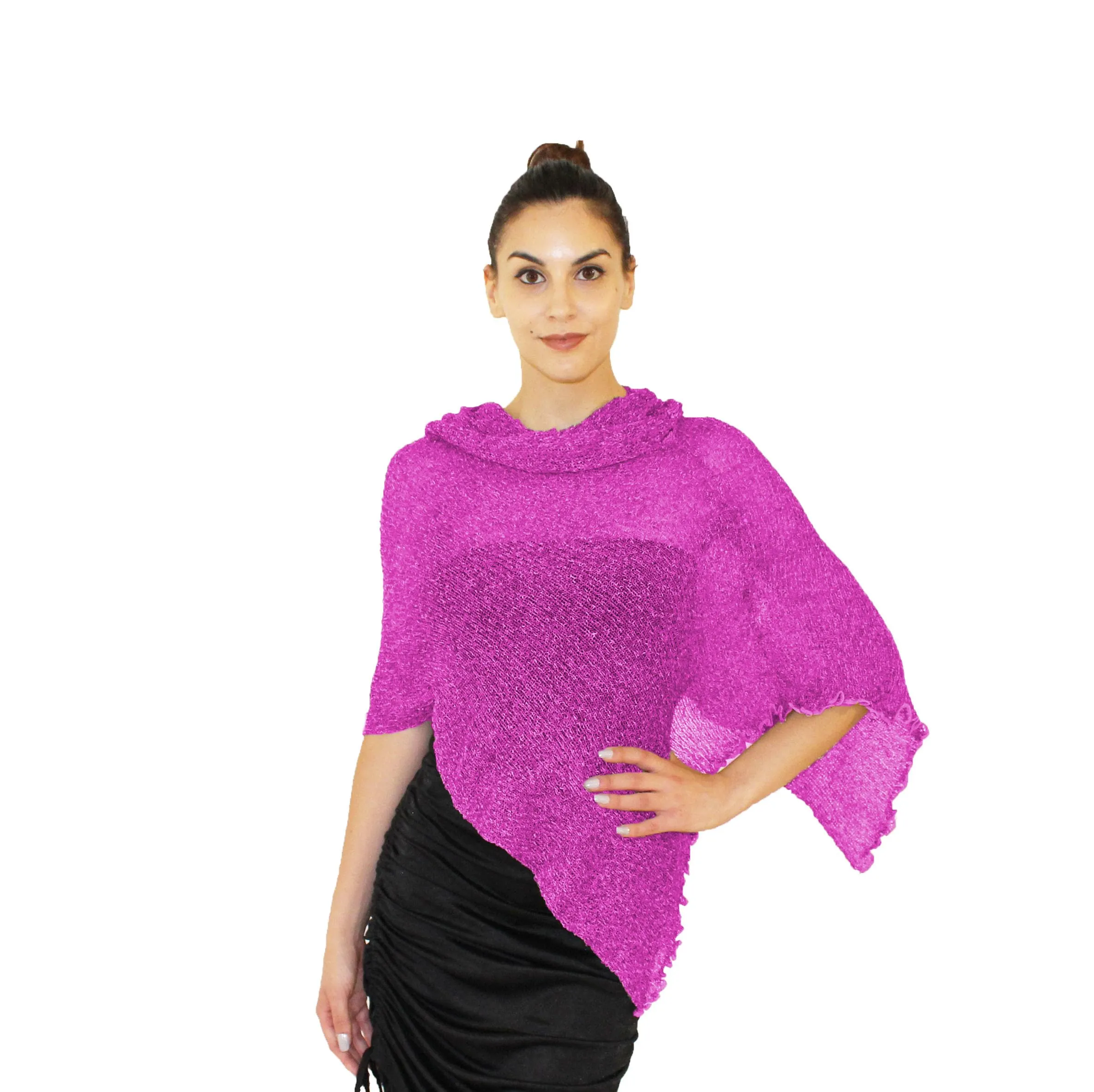 creazioni unique Poncho Coprispalle Donna in Rete di Viscosa Termica, Fucsia - immagine 1