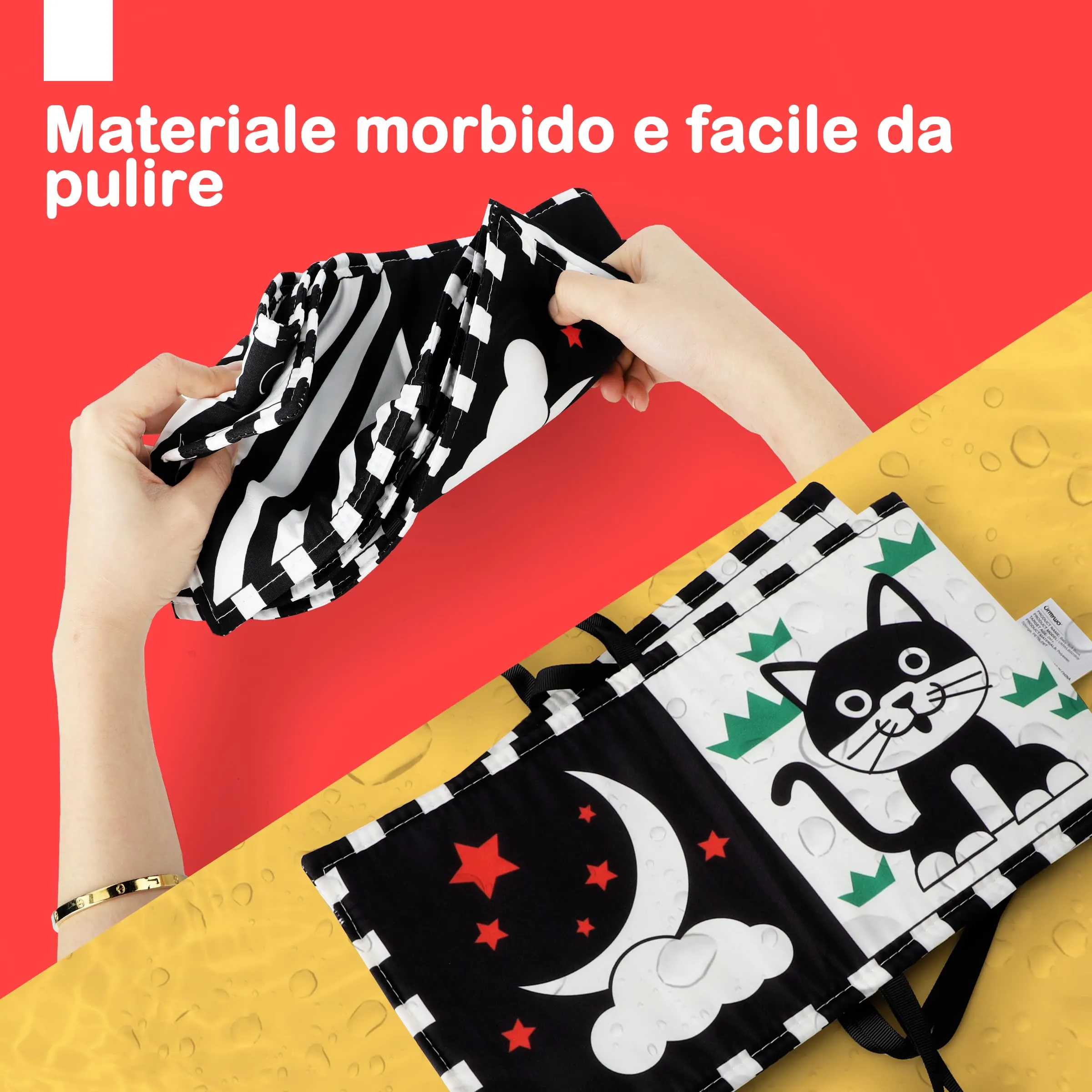URMYWO Libro Sensoriale per Neonati Tummy Time, Bianco e Nero - immagine 4