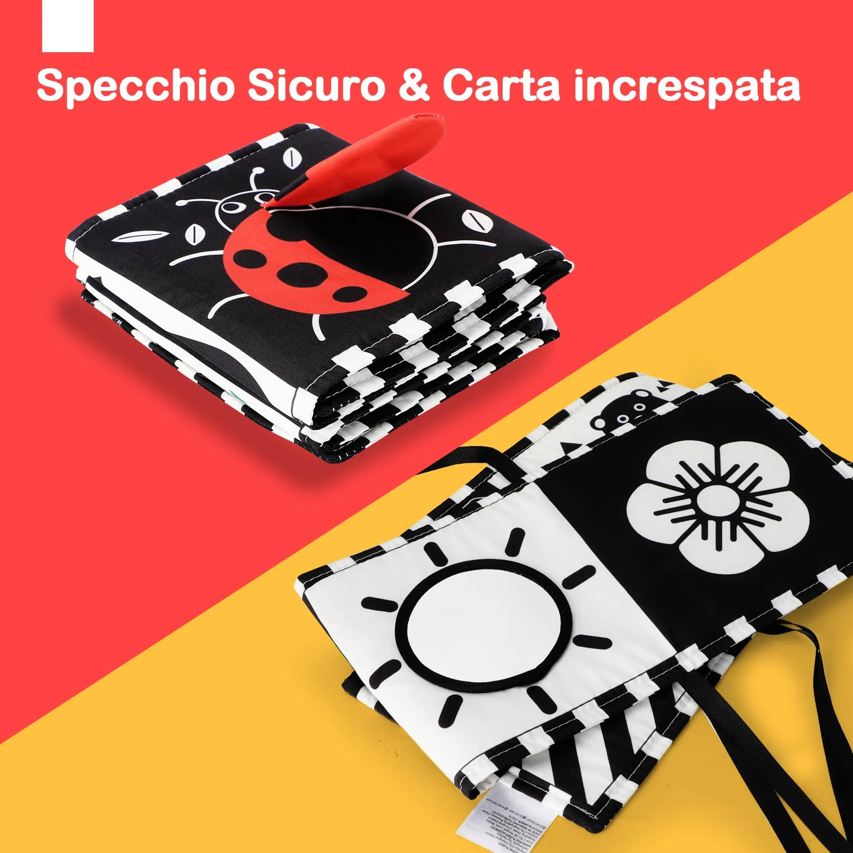 URMYWO Libro Sensoriale per Neonati Tummy Time, Bianco e Nero - immagine 6