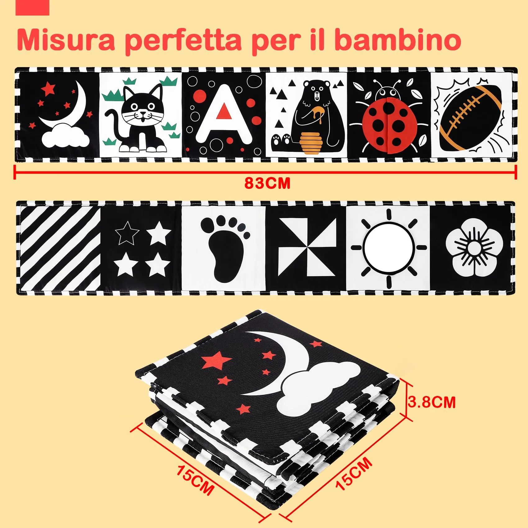 URMYWO Libro Sensoriale per Neonati Tummy Time, Bianco e Nero - immagine 7