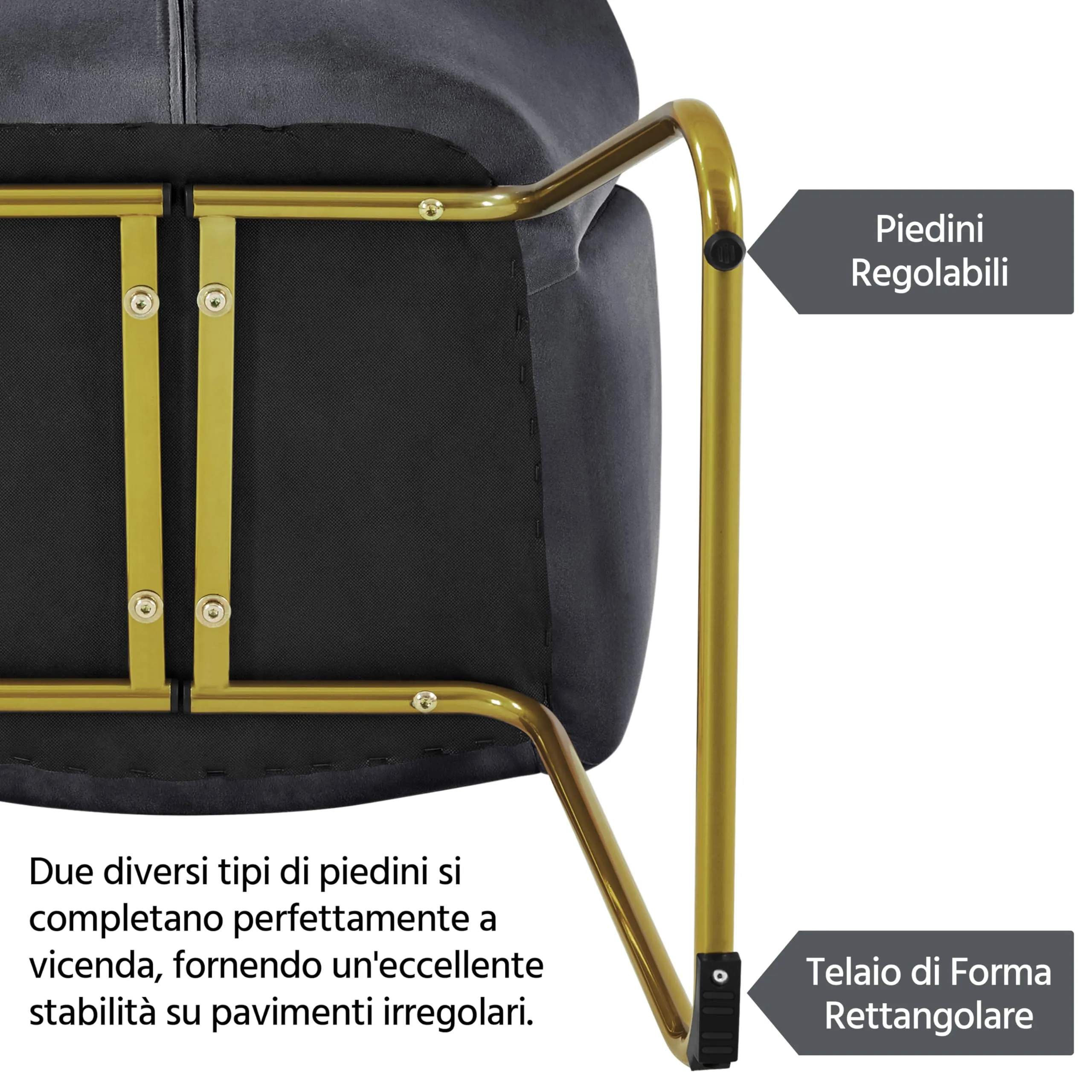 Yaheetech Poltrona Soggiorno Imbottita in Velluto con Schienale Circolare e Gambe in Metallo, Grigio Scuro - immagine 8