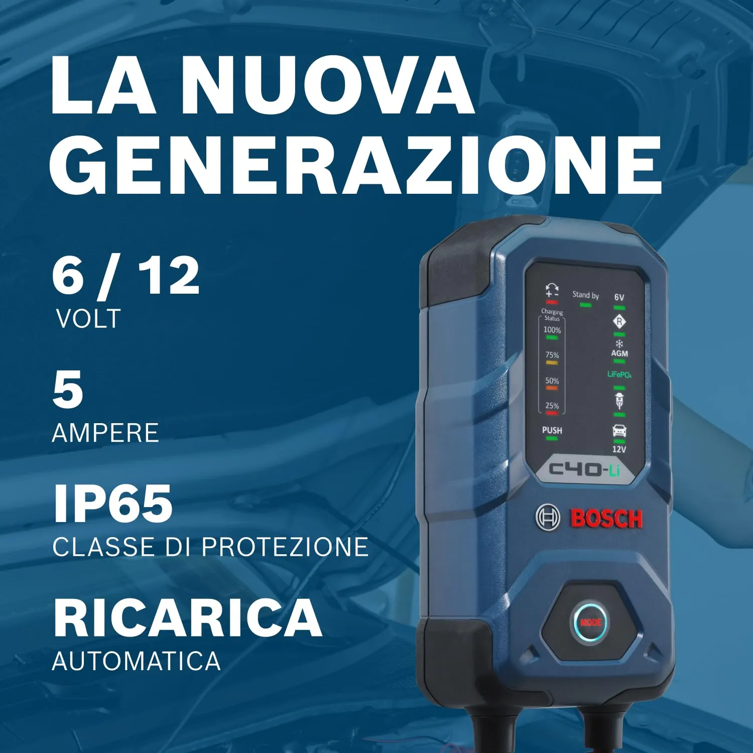 Bosch C40-Li Caricabatterie per Auto 6 V - 12 V / 5 A - immagine 3