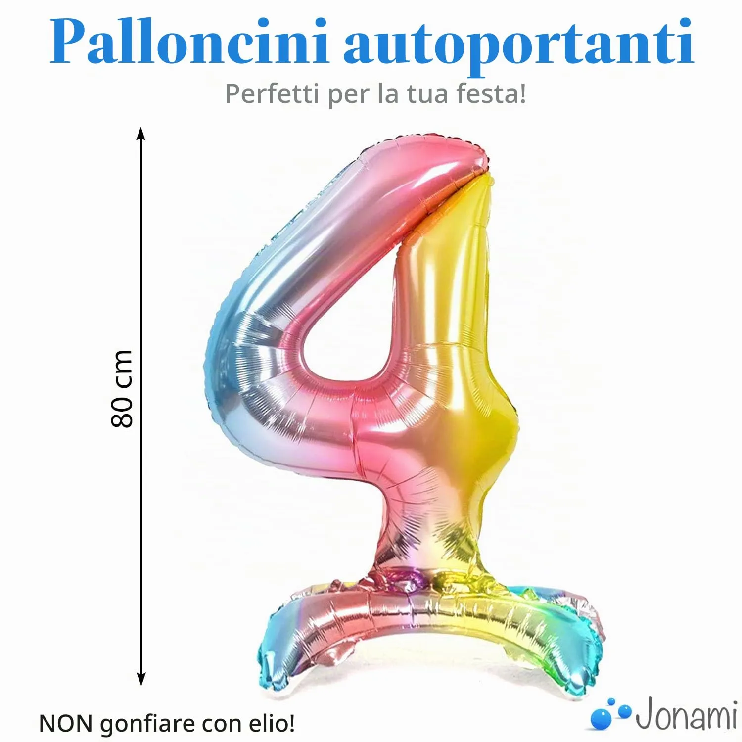 Jonami Palloncino Numero 4 Gigante Multicolore Pastello, 82 cm - immagine 2