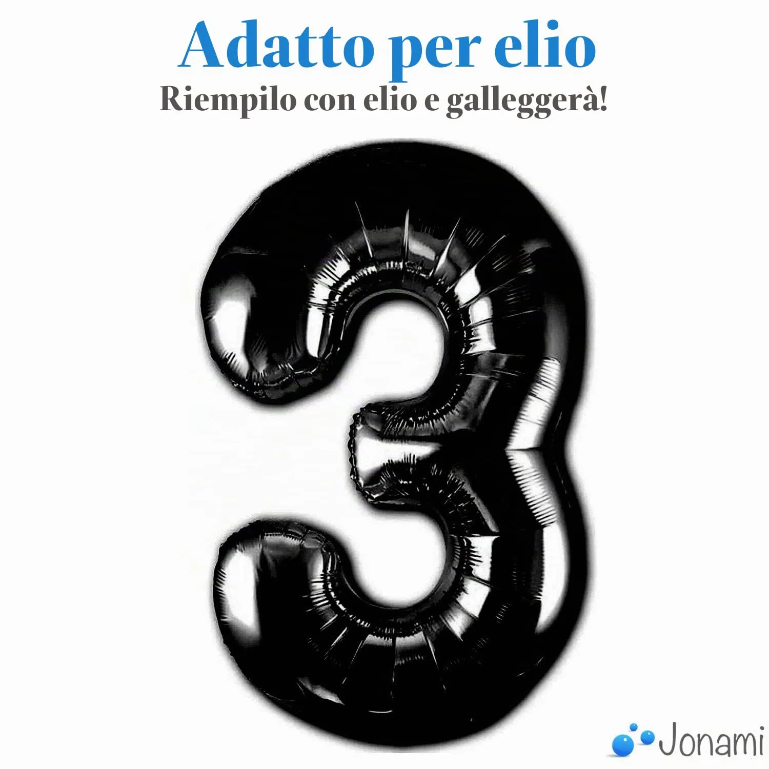 Jonami Palloncino Numero 3 Gigante Nero Metallizzato 100 cm - immagine 3