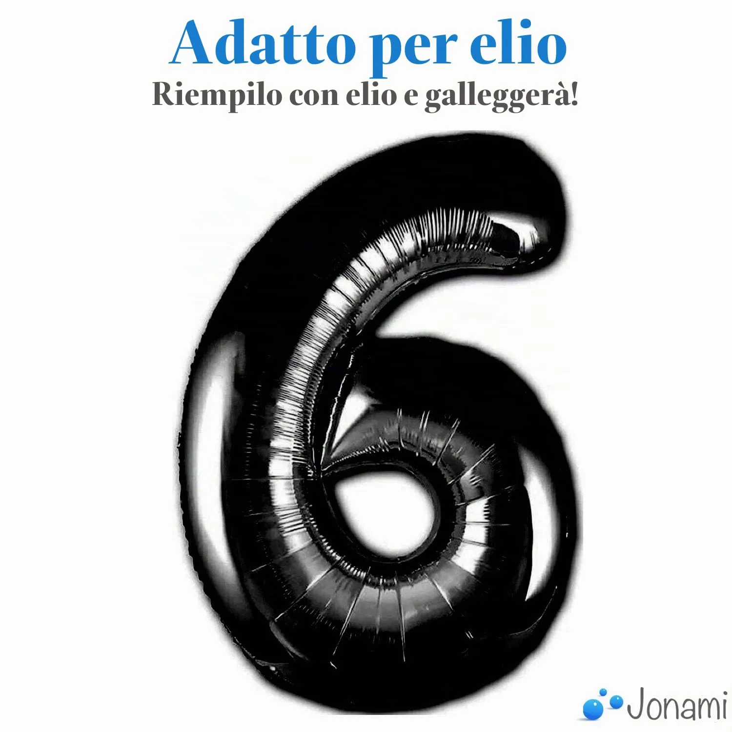Jonami Palloncino Numero 6 Gigante Nero Metallizzato, 100 cm - immagine 3