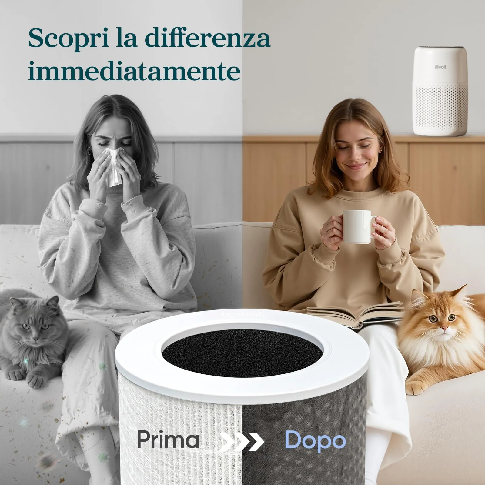 Levoit Purificatore d'Aria con Filtro HEPA LAP-C161-WEU, Bianco - immagine 6