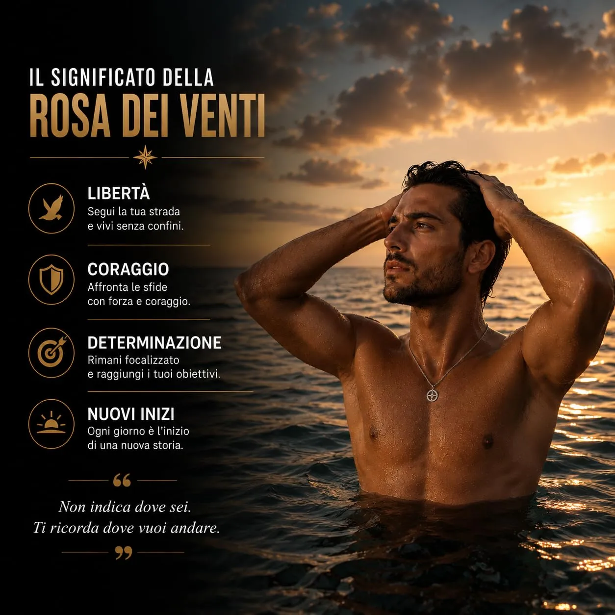 SAGA GIOIELLI Collana Uomo Rosa Dei Venti Acciaio Punto Dorato - immagine 3