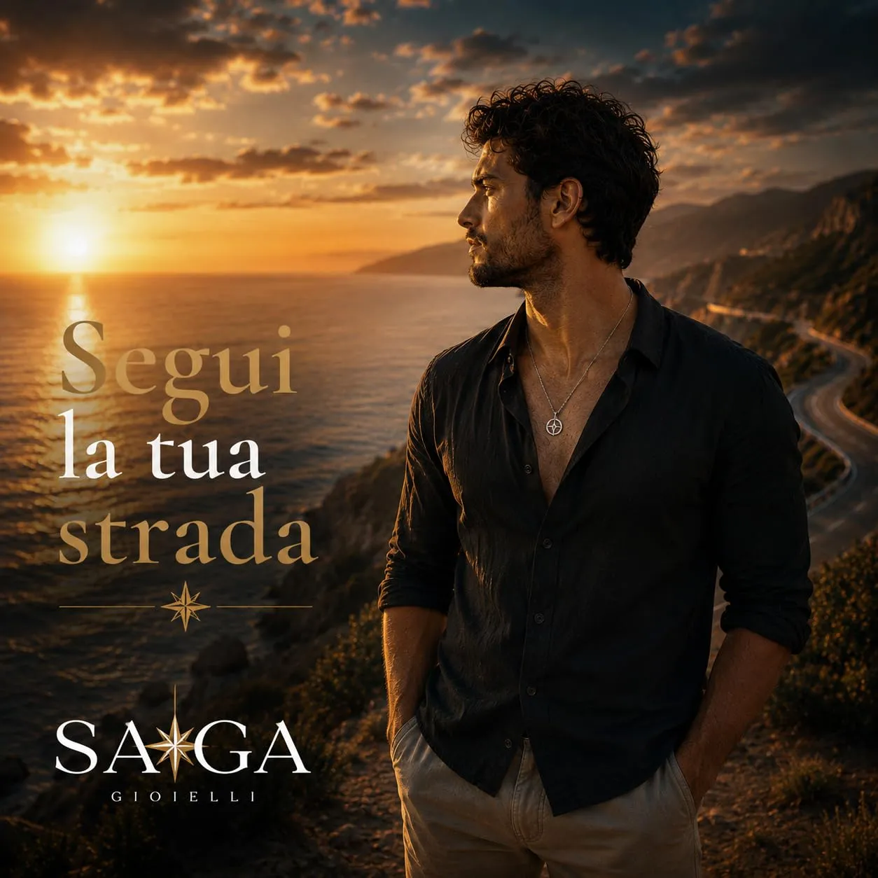 SAGA GIOIELLI Collana Uomo Rosa Dei Venti Acciaio Punto Dorato - immagine 5