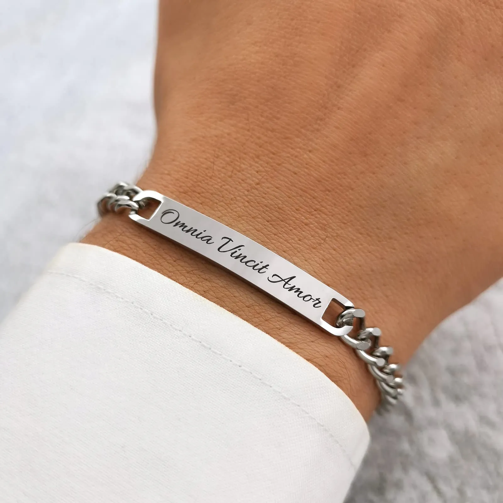 ALMENDRA Bracciale da uomo personalizzato in acciaio con incisione (Catena 5mm) - immagine 4