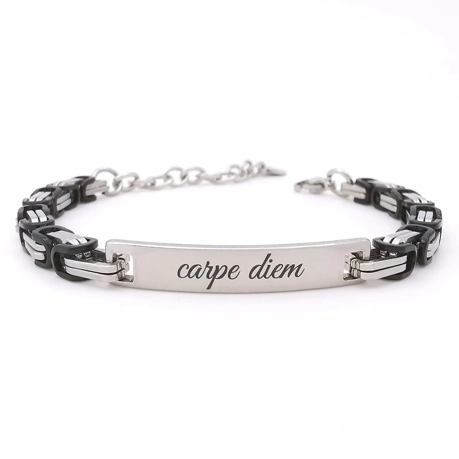 ALMENDRA Bracciale da uomo personalizzato in acciaio, maglia bizantina nero - immagine 1