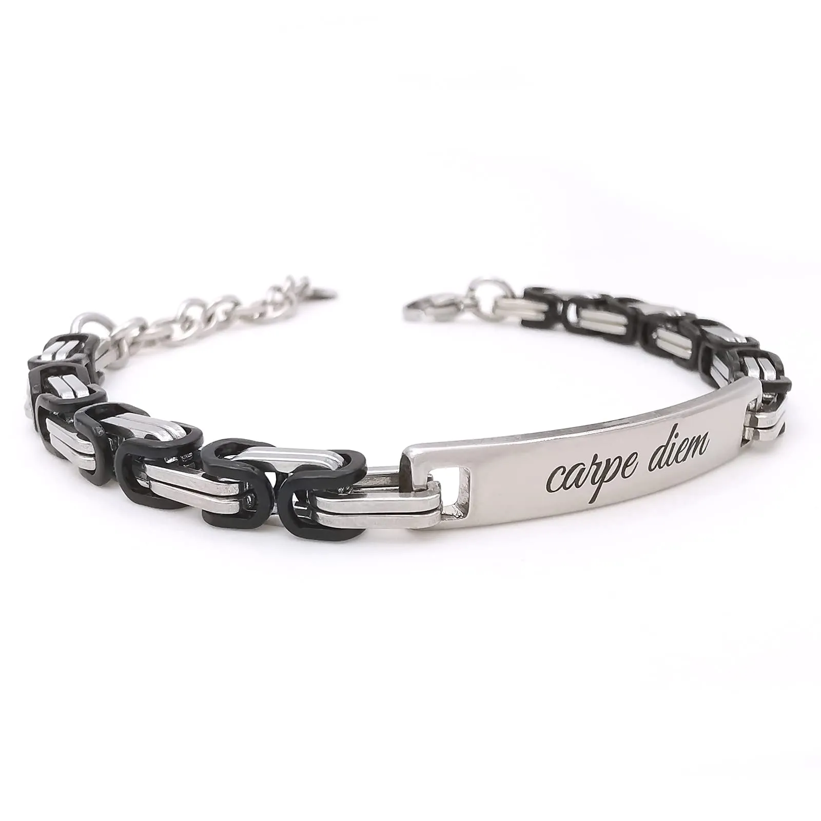 ALMENDRA Bracciale da uomo personalizzato in acciaio, maglia bizantina nero - immagine 2