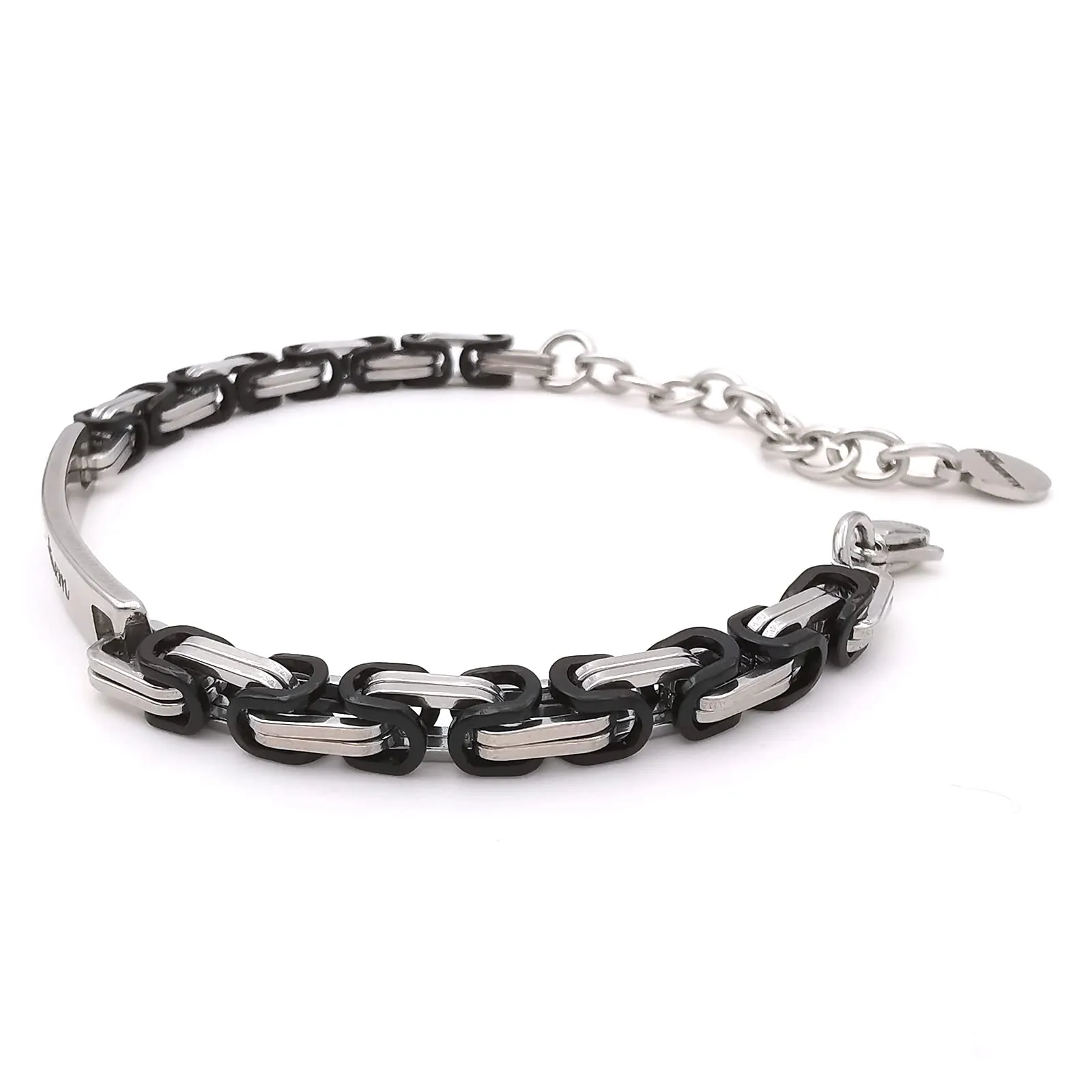 ALMENDRA Bracciale da uomo personalizzato in acciaio, maglia bizantina nero - immagine 3