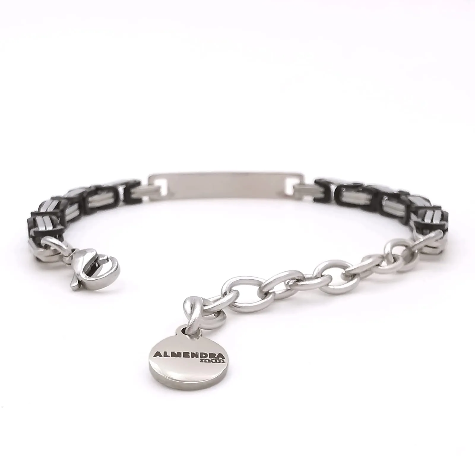 ALMENDRA Bracciale da uomo personalizzato in acciaio, maglia bizantina nero - immagine 4