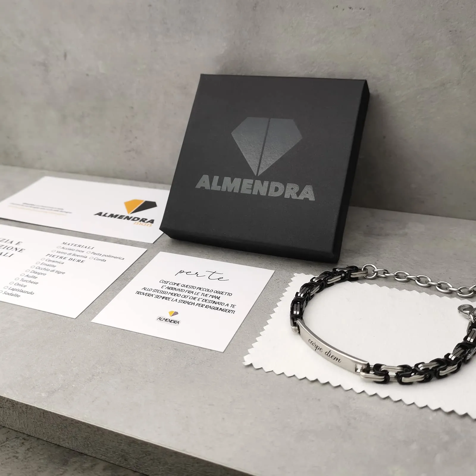 ALMENDRA Bracciale da uomo personalizzato in acciaio, maglia bizantina nero - immagine 6