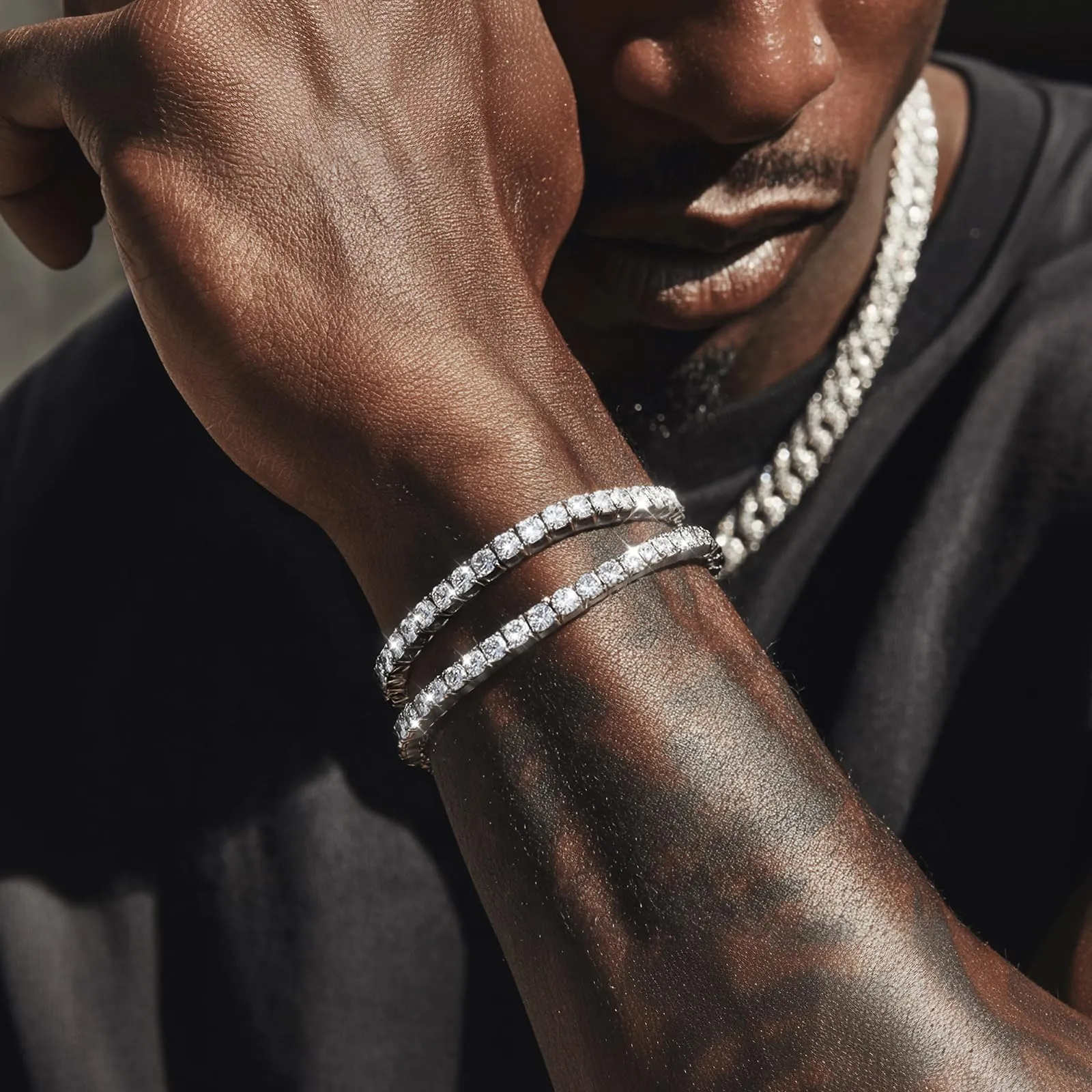 J.Fée Bracciale Tennis Uomo Argento 925 con Zirconi Cubici 4mm, Set da 2 Pezzi - immagine 3