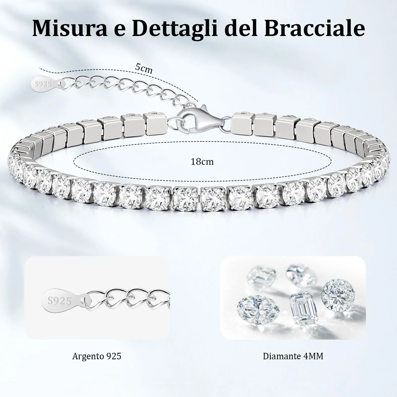 J.Fée Bracciale Tennis Uomo Argento 925 con Zirconi Cubici 4mm, Set da 2 Pezzi - immagine 4