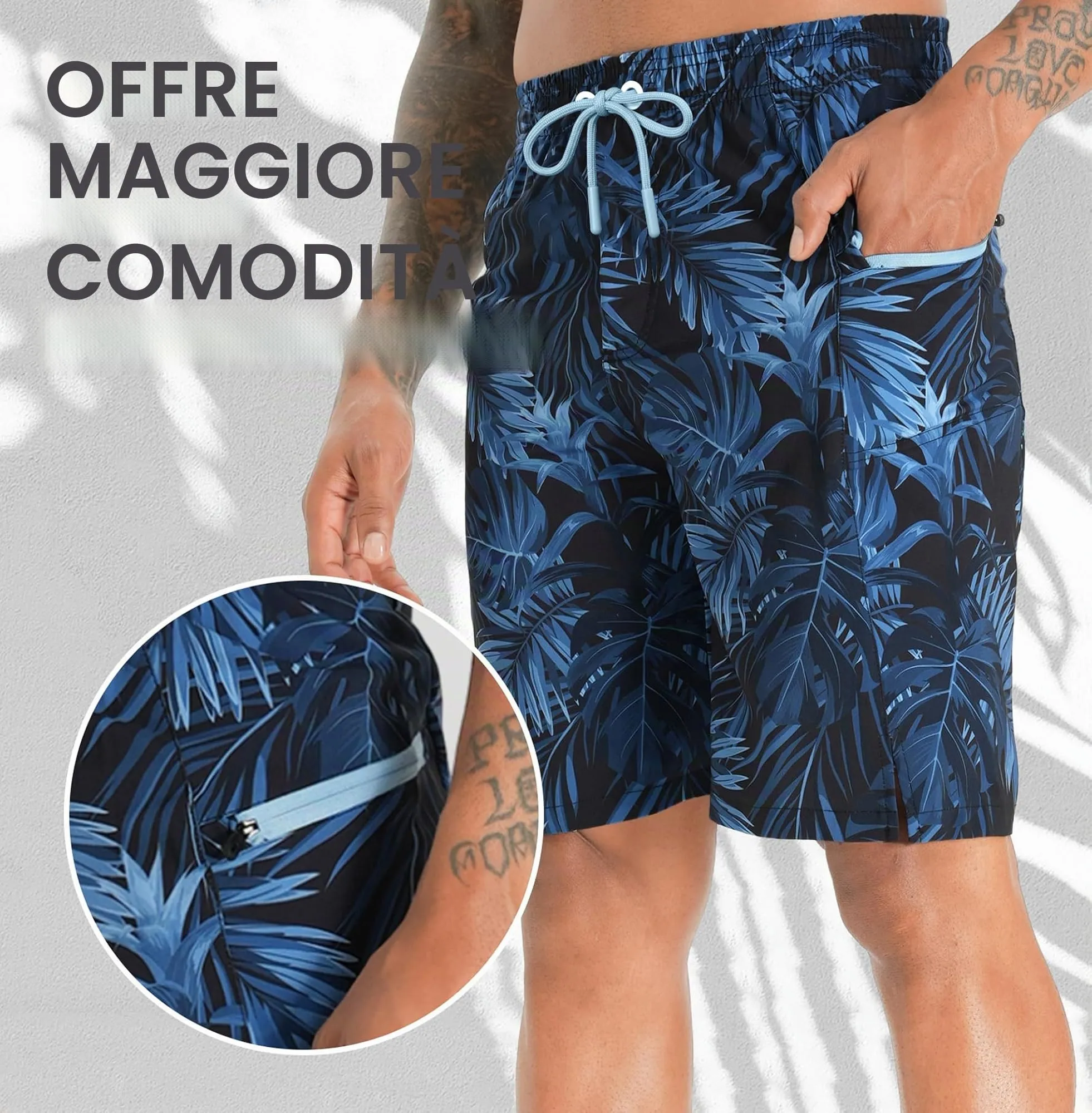 APTRO Pantaloncini da Bagno Uomo Stampa Hawaiana Palma Giallo Navy MK282 L - immagine 3