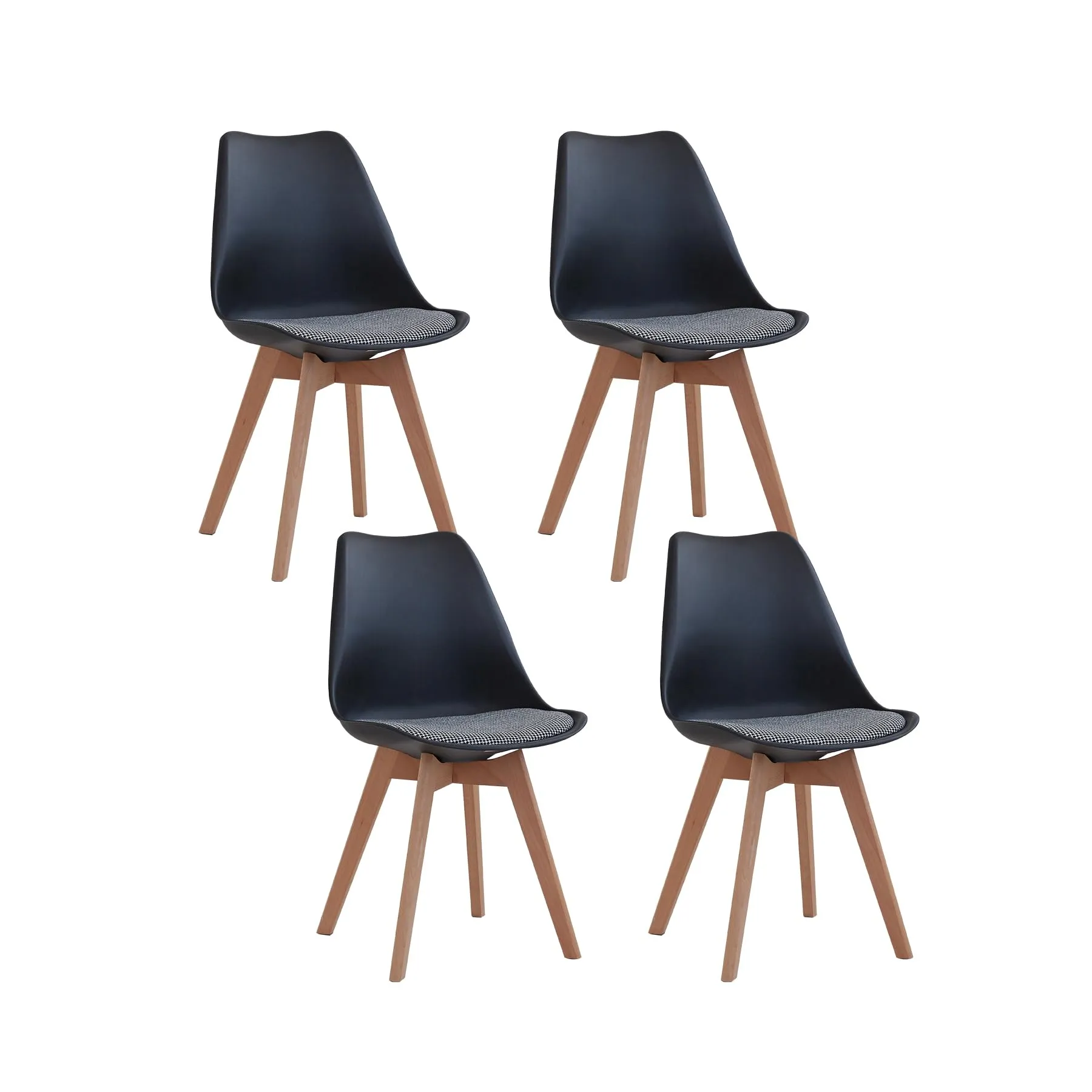 GrandCA HOME Set di 4 Sedie da Pranzo in Legno di Faggio Massello, Design Retrò, Imbottite, Nero-QNG - immagine 1