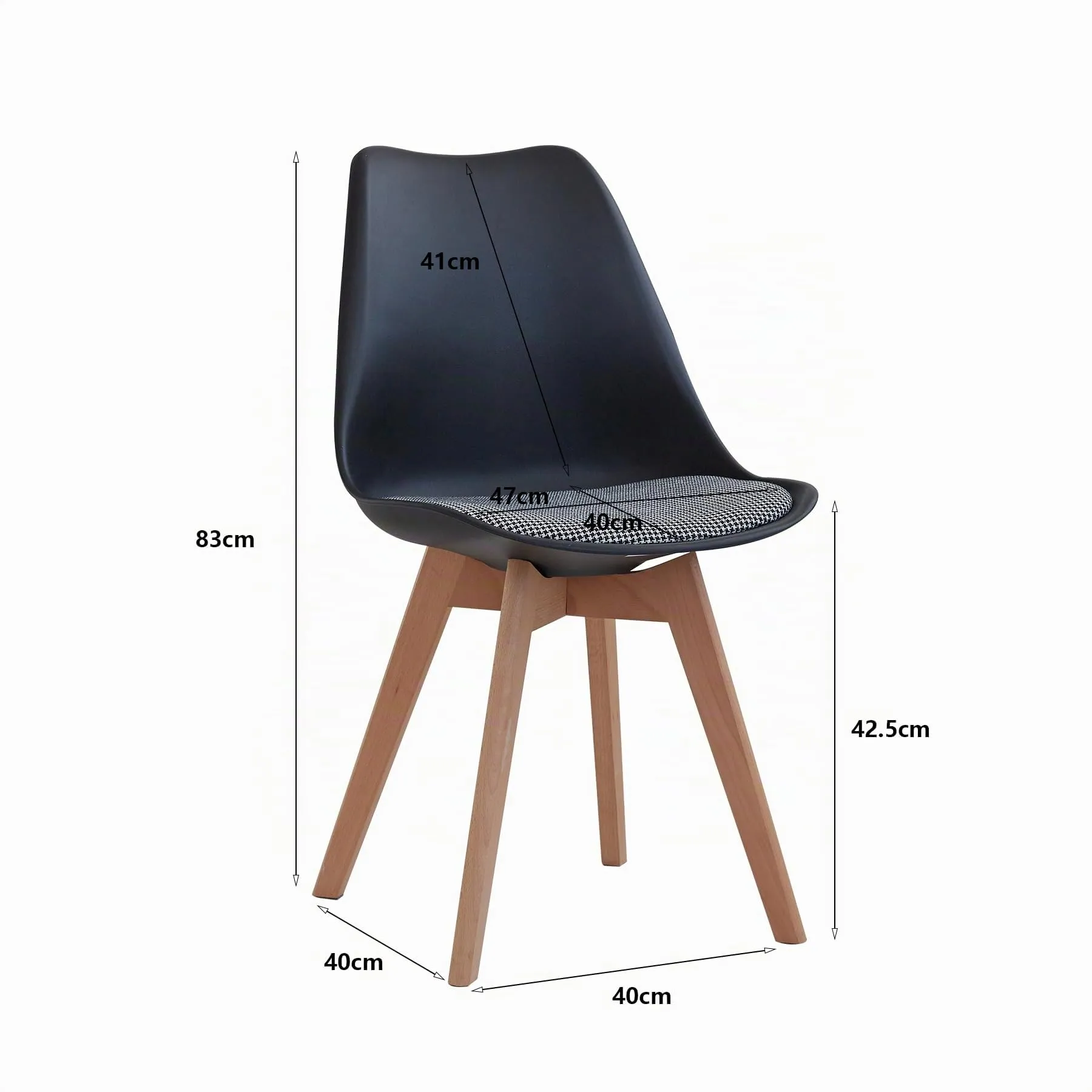 GrandCA HOME Set di 4 Sedie da Pranzo in Legno di Faggio Massello, Design Retrò, Imbottite, Nero-QNG - immagine 5