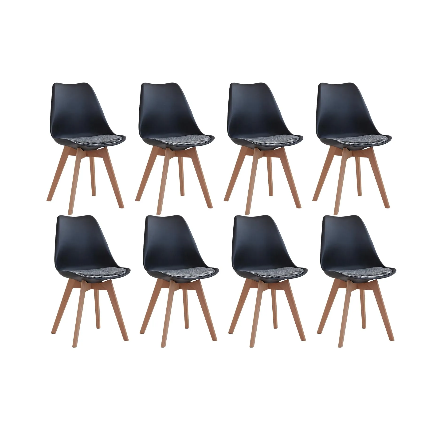 GrandCA HOME Set di 8 Sedie da Pranzo in Legno di Faggio Massello, Design Retrò, Imbottite, Nero-QNG - immagine 1