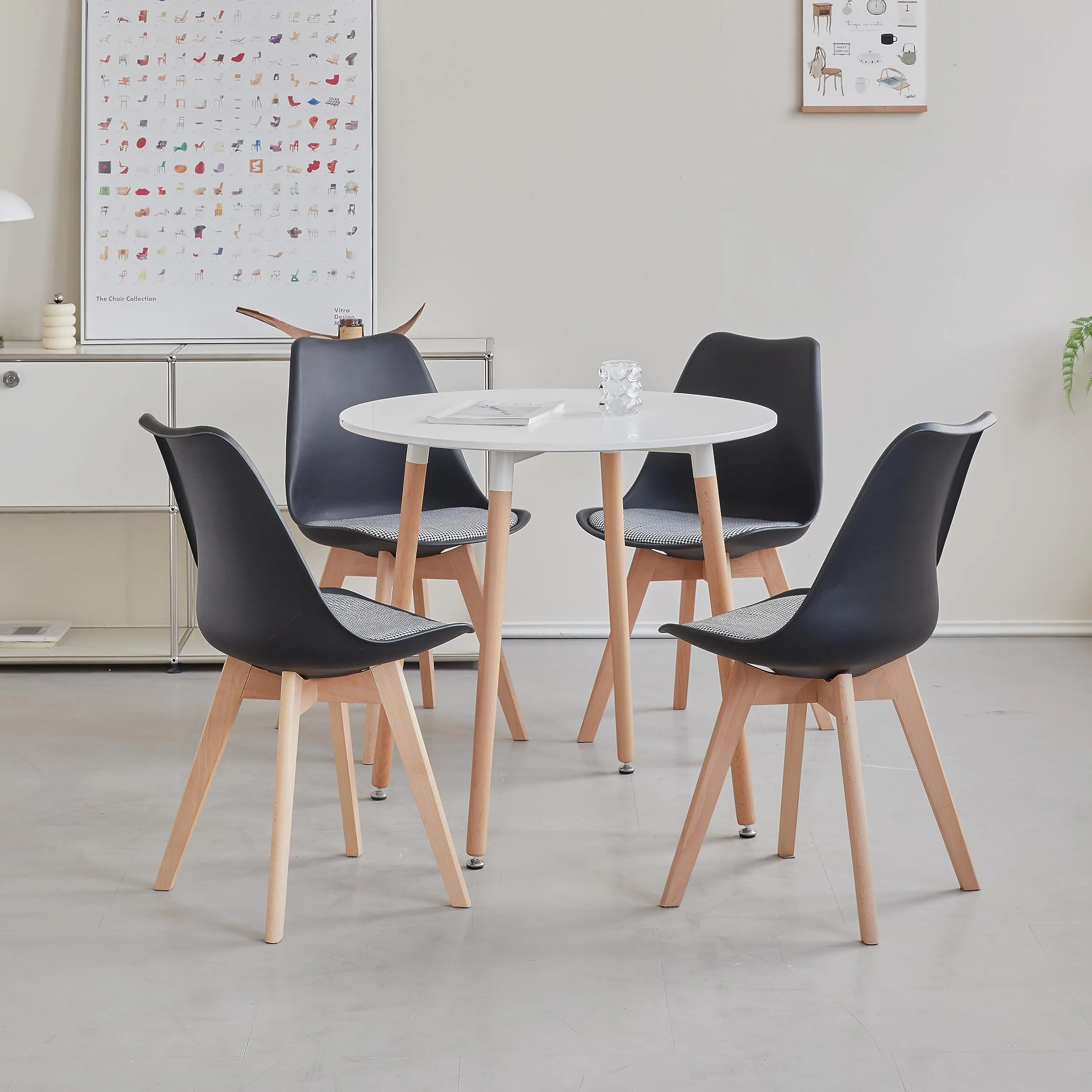 GrandCA HOME Set di 8 Sedie da Pranzo in Legno di Faggio Massello, Design Retrò, Imbottite, Nero-QNG - immagine 2