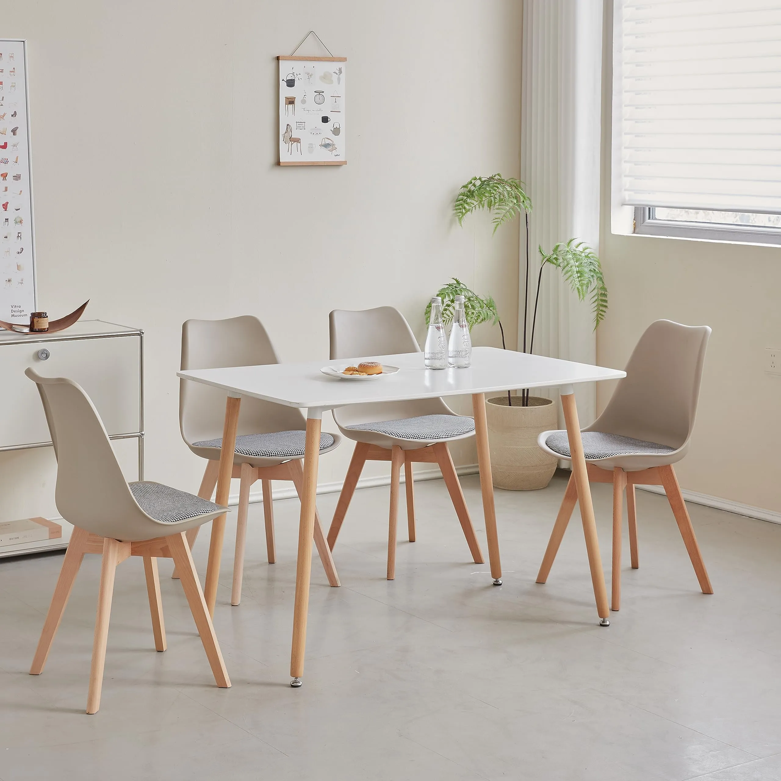 GrandCA HOME Set di 6 Sedie da Pranzo in Legno di Faggio Massello, Design Retrò Imbottite, Cachi-QNG - immagine 4