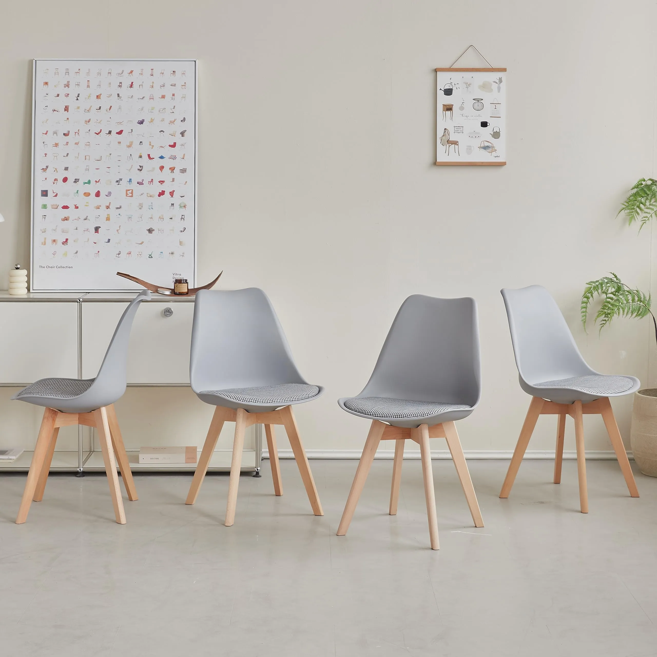 GrandCA HOME Set di 8 Sedie da Pranzo in Legno di Faggio Massello, Design Retrò, Imbottite, Grigio-QNG - immagine 6