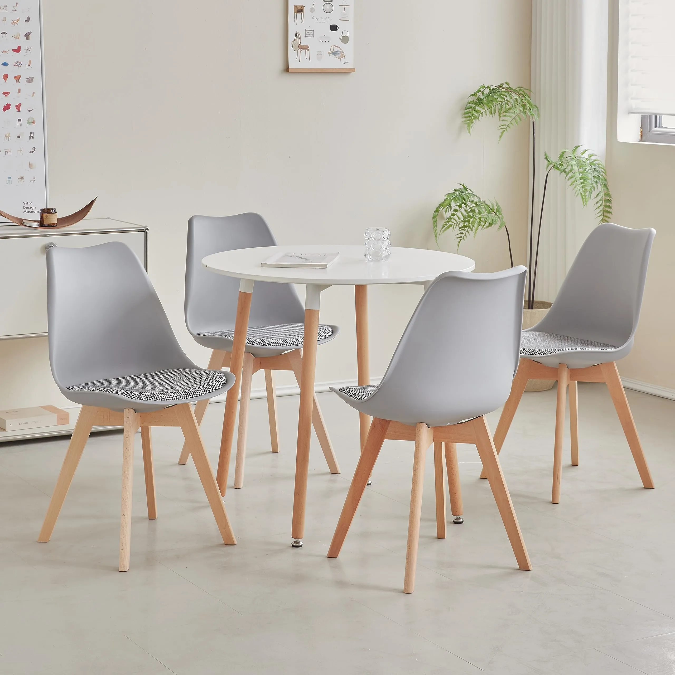 GrandCA HOME Set di 8 Sedie da Pranzo in Legno di Faggio Massello, Design Retrò, Imbottite, Grigio-QNG - immagine 8