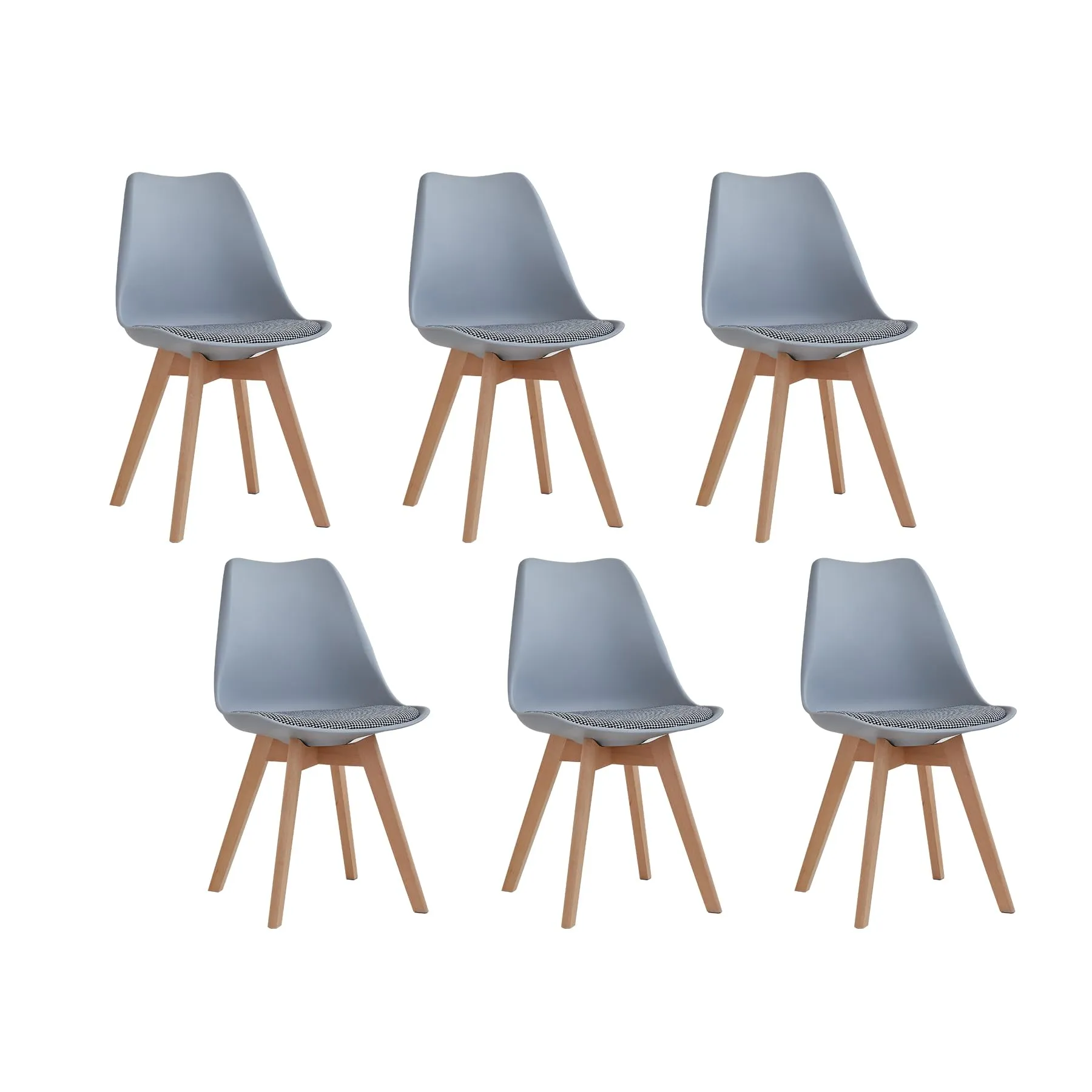 GrandCA HOME Set di 6 Sedie da Pranzo in Legno di Faggio Massello, Design Retrò, Imbottite, Grigio-QNG - immagine 1