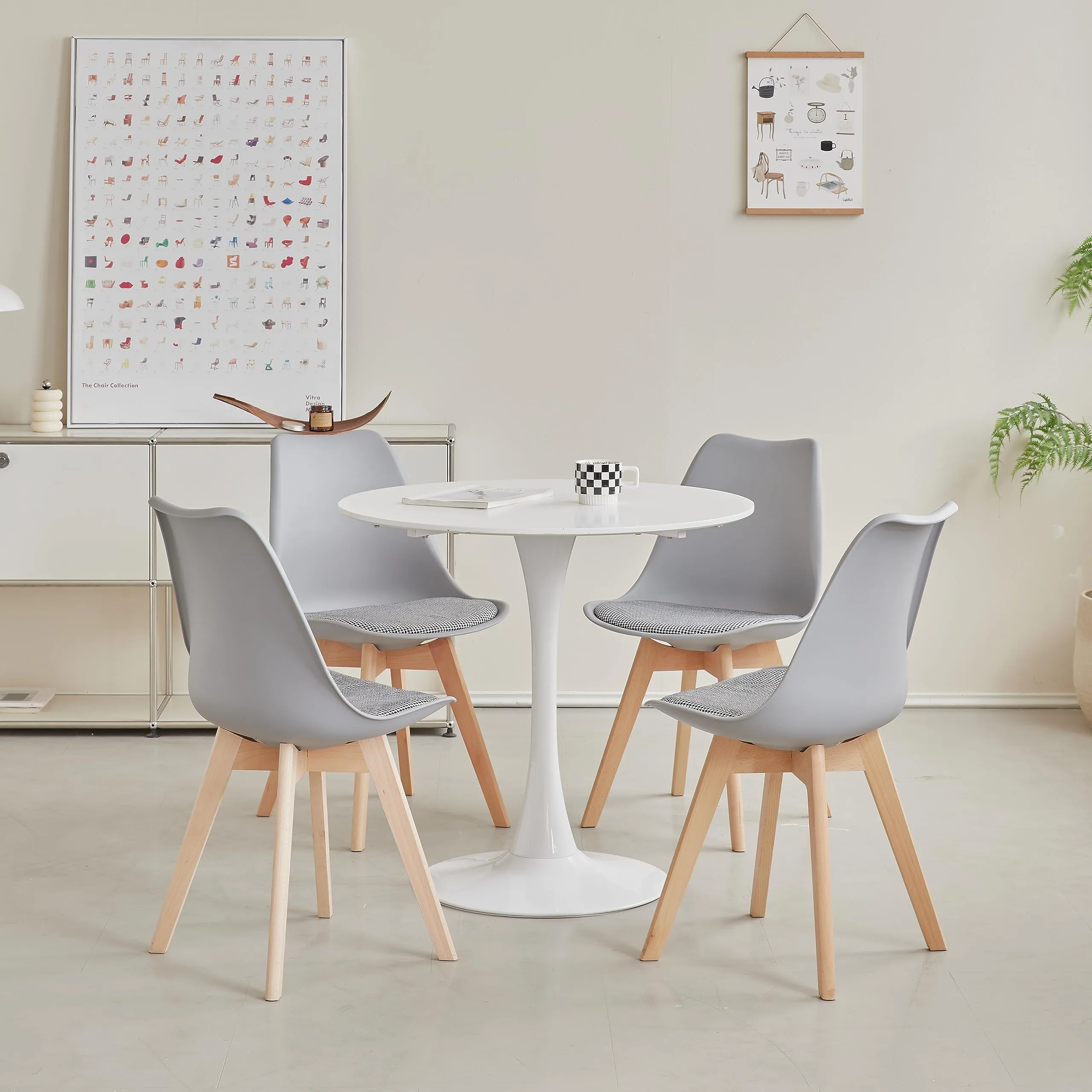 GrandCA HOME Set di 6 Sedie da Pranzo in Legno di Faggio Massello, Design Retrò, Imbottite, Grigio-QNG - immagine 7