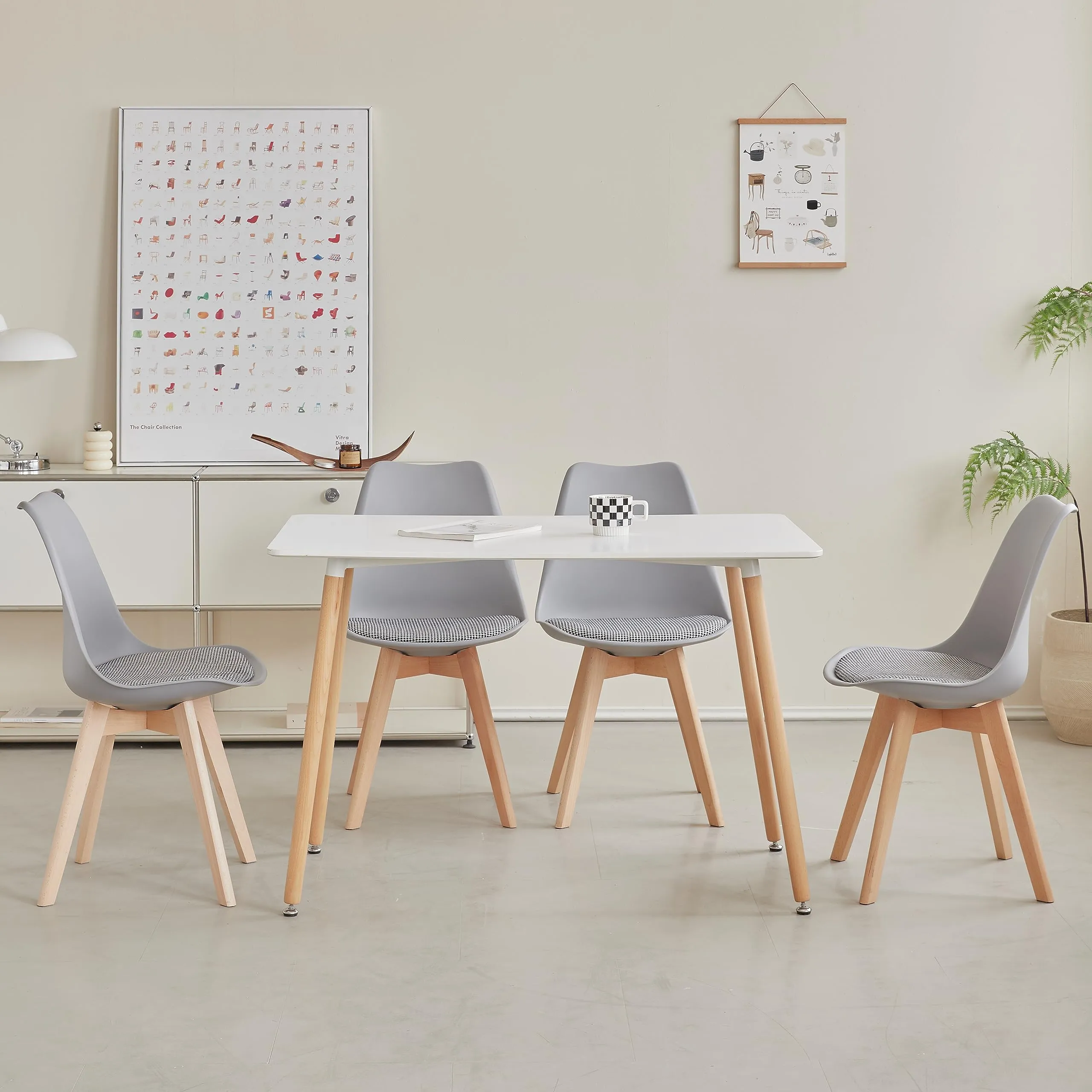 GrandCA HOME Set di 6 Sedie da Pranzo in Legno di Faggio Massello, Design Retrò, Imbottite, Grigio-QNG - immagine 8