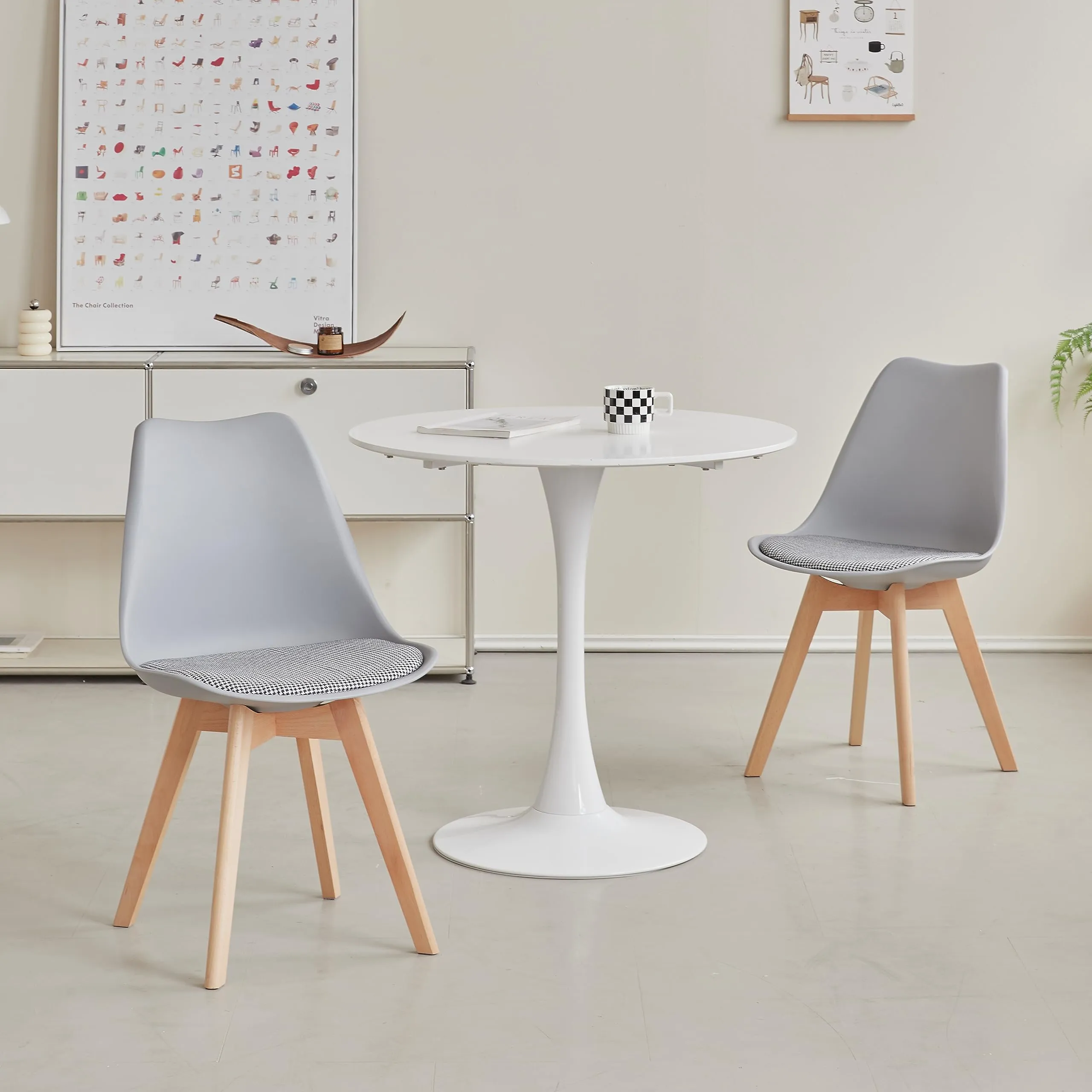 GrandCA HOME Set di 6 Sedie da Pranzo in Legno di Faggio Massello, Design Retrò, Imbottite, Grigio-QNG - immagine 9