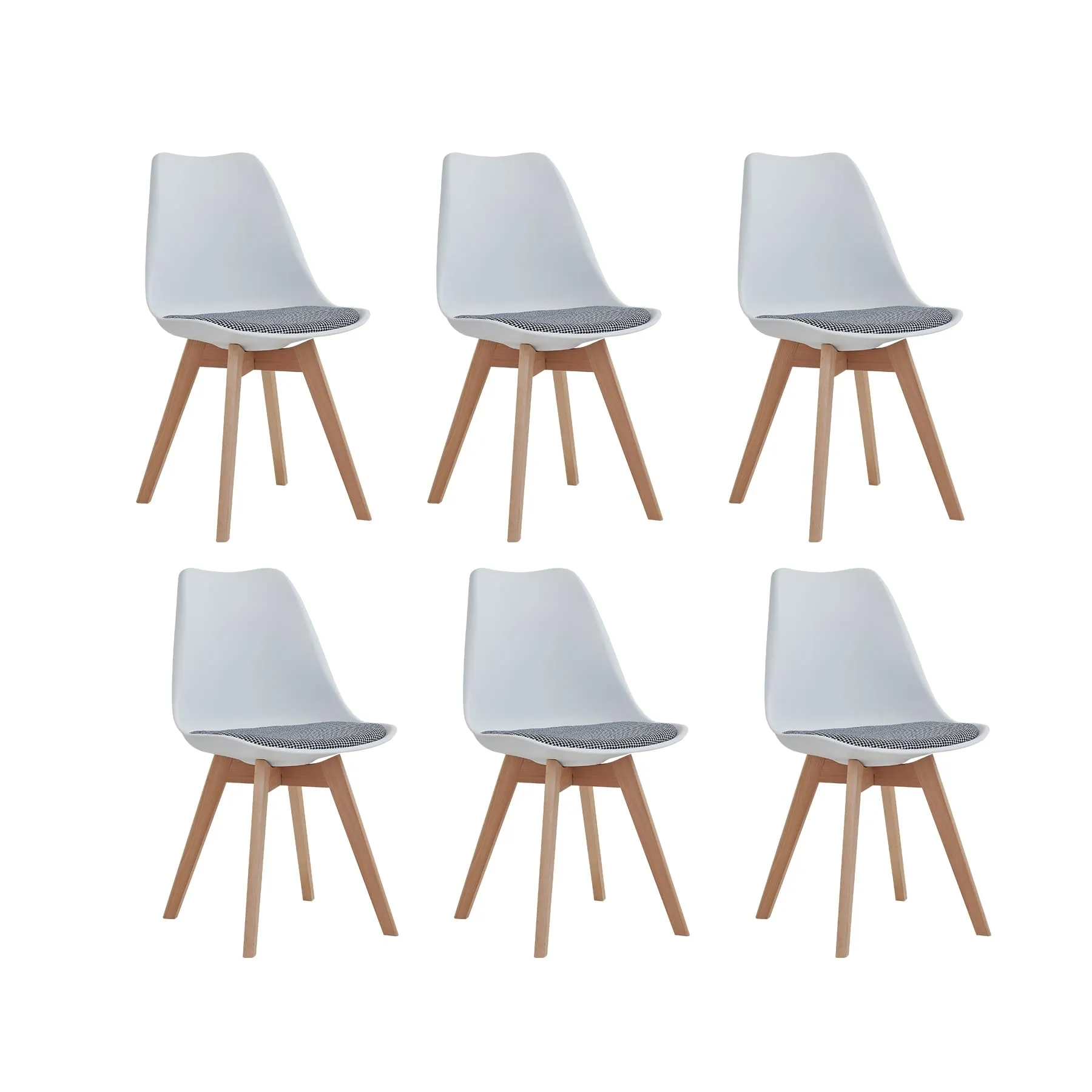 GrandCA HOME Set di 6 Sedie da Pranzo in Legno di Faggio Massello, Design Retrò Imbottite, Bianco-QNG - immagine 1